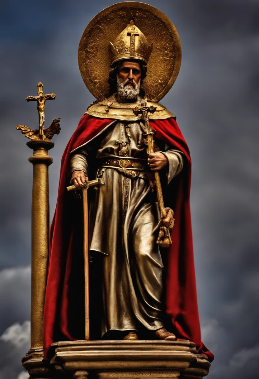 soldado romano segurando uma cruz escrita hoje. Foto realista. Catholic saint. Santo Expedito. Homem bonito, soldado bonito.