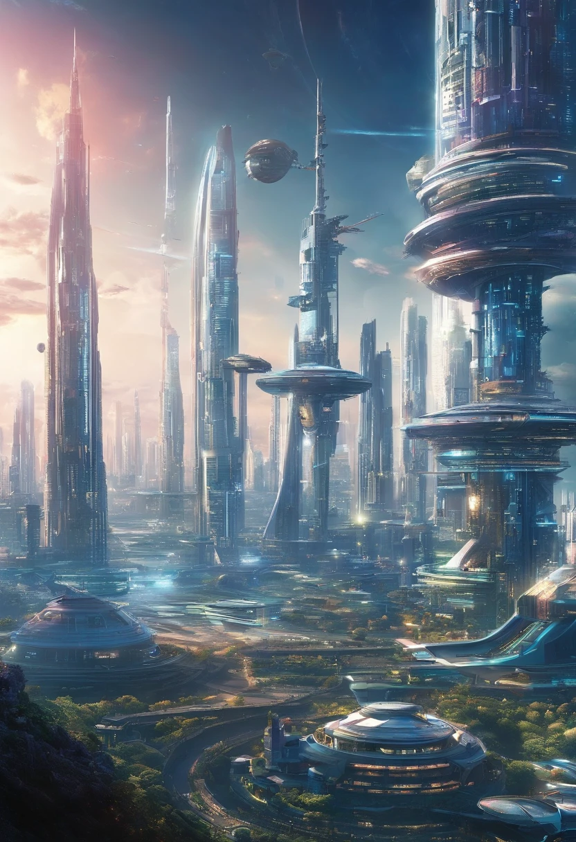 cyberpunked　Futuristic cities　A space station　utopian　A beautiful futuristic city lined with skyscrapers　planet earth　dream　Anti-gravity world　ＳＦCities Huge Structures　HD Images