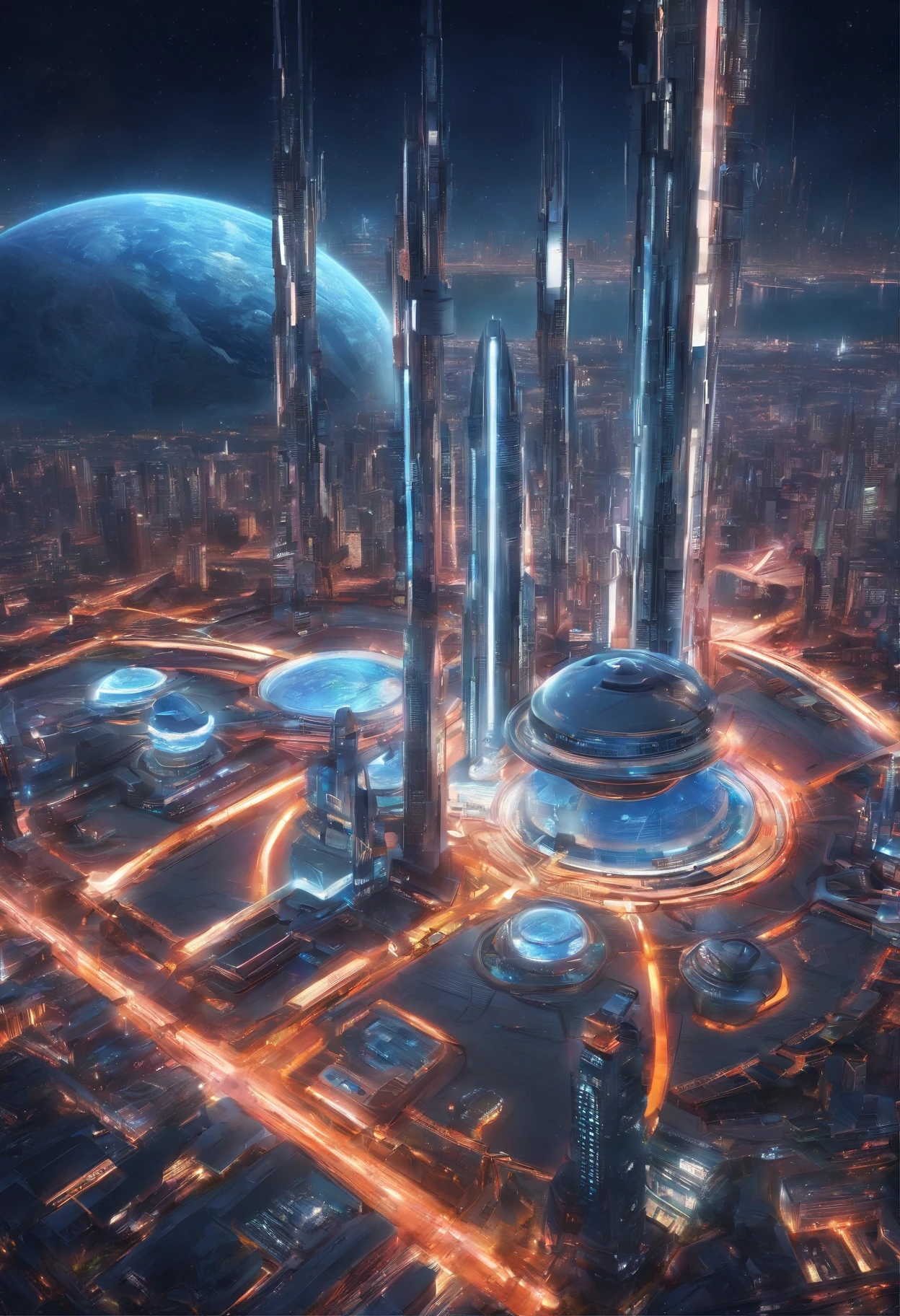 cyberpunked Futuristic cities A space station utopian A beautiful futuristic city lined with skyscrapers planet earth dream Anti-gravity world SFCities Huge Structures HD Images