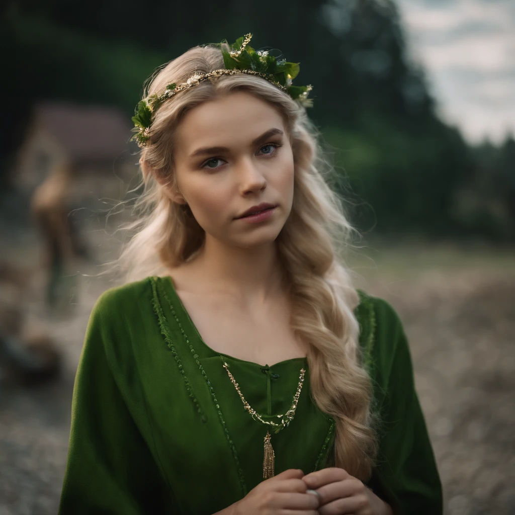 Junger Halbelf, a D&D-Zeichen, Anime-Stil, Tifana Von Ribelt, Ariane Glenys Ahorn, hoch, runny, Attraktiv, Pferdeschwanz, Einen Rock tragen, ausgefallene Schulterpolster, hohe Socken, elegant, freundlich, , beautiful long blonde hair, green eyes