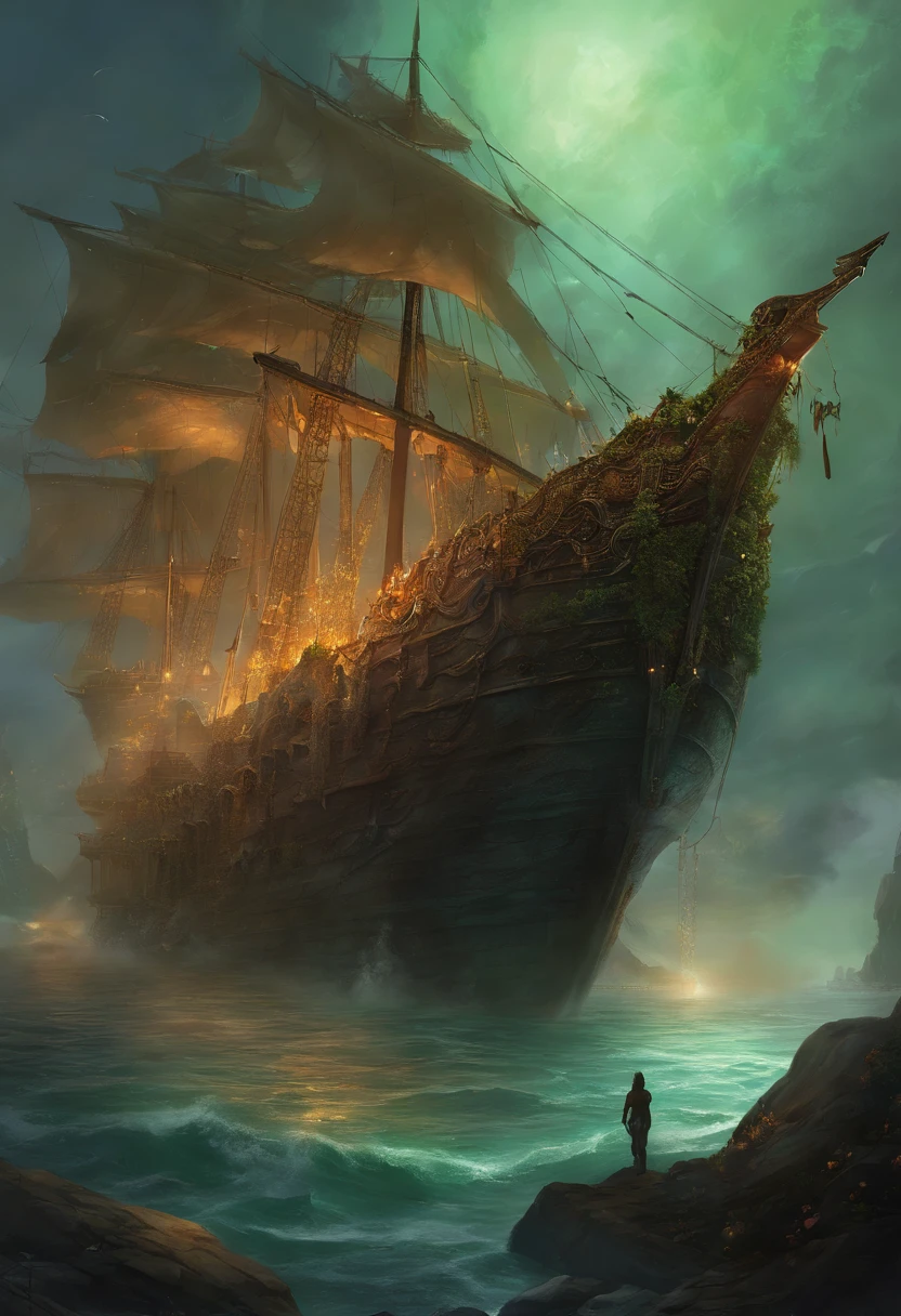 (mar negrol profundo:1.5),(//Ghost ship in ruins:1.3//)+(Um navio gigante que afundou no fundo do mar:1.3),Cardumes de polvos,Shipwreck remains,