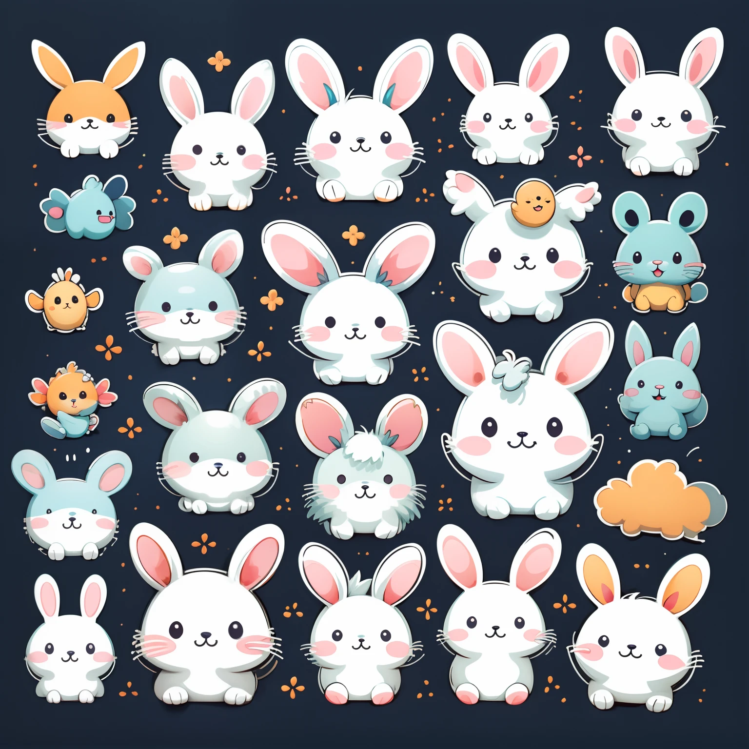 stickers, cute bunnies, simple backgrounds,
