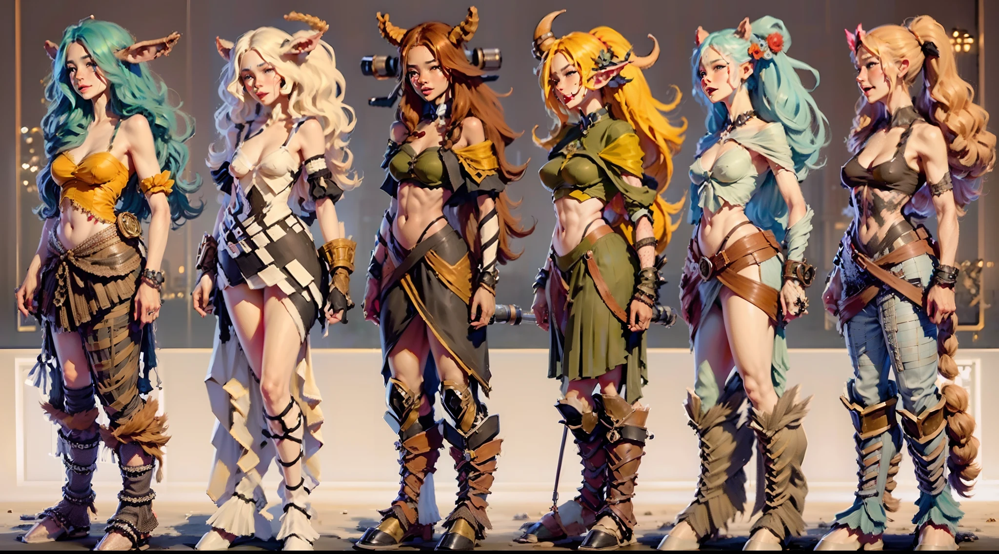 In the beautiful illustration of this super-grand scene，The ultra-distant lens shows us（Over eight separate and distinctive centaur characters：9.9），They all have their own characteristics，Vivid and interesting。Radiant from the heavens（Angelic centaurs：6.6），To nightmarish is（Centaurs surrounded by flames：6.6）、And then to the wind dancing in the air（Fairy centaurs：6.6）、And thunder and lightning surrounding（One-horned centaur：6.6），and shining metallic ones（Mechanical style centaur：6.6）、And then（A centaur with colorful dragon scales covering the whole body：6.6）The power is powerful、Elegant and agile（Elf centaur's slenderness：6.6）Gracefully wears a flower crown、Enchanting and charming（Tiflin centaurs：6.6）、Have the indescribable（Raised sexy：6.6）'s（Succubus centaurs：6.6）。Each character has their own unique charms and abilities。The illustration uses advanced artistic techniques and tools，（Divide the scene into sections by geometric arrangement：9.9），Each section corresponds to a centaur character，This makes more efficient use of space。Through Midjourney's advanced brush tools、Color palette、Material packs and model packs、Texture tools，For each centaur, beautiful props are designed to increase racial characteristics、Clothing and physical features，（Enhances the character's personality and visual appeal：2.5），The scenery in the illustrations is stunning，There are changing skies、rainbowing、extreme light、Stars and Moon。Incorporating iconic landmarks such as Mount Everest，and fireworks、tranquil lake、Natural and urban elements of waves and neon lights，Creates a magical atmosphere，The centaurs display their unique abilities and equipment in a variety of environments，This is true even in extreme alien landscapes。（Use Midjourney's tools、Material packs、Texture tools、The color palette makes depicting details vivid and realistic：9.9），From complex hairstyles and as well as different racial traits、Body、Appearance features、Clothing to real textures，This greatly enhances the realism of the cha
