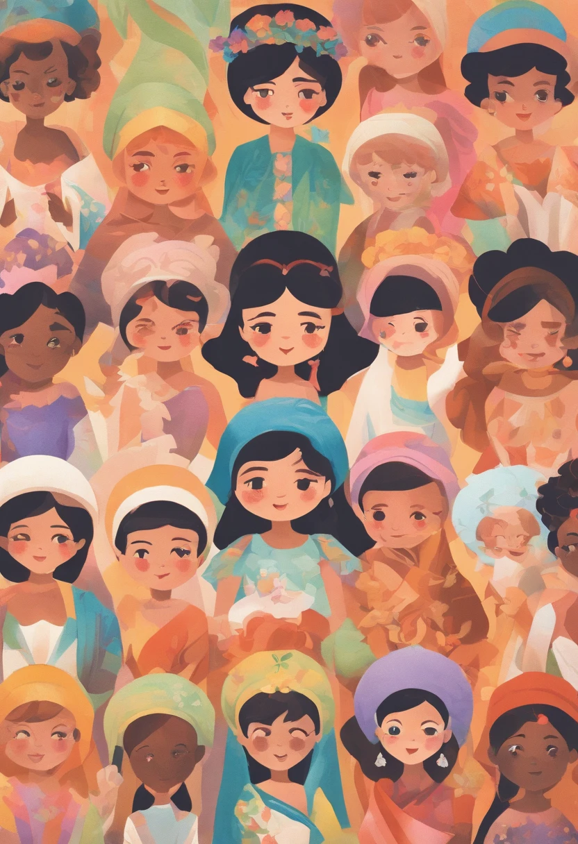 Illustration of cute naked girl Muslim sticker,Multiple facial expressions, Many gestures, style cartoon, colours, Two-dimensional, planar vector, Character design, T-shirt design, Stickers, Colorful splashes, and T-shirt design, Studio Ghibli Style, soft tetrad color, vectorial art, Fantasy art, Watercolor effect, Alphonse Mucha, Adobe illustrator, Digital painting, low polygon, Soft lighting, Aerial view, Isometric style, retro aesthetic, human focus, 8K resolution, rendering by octane, naked, nsfw: 2.0