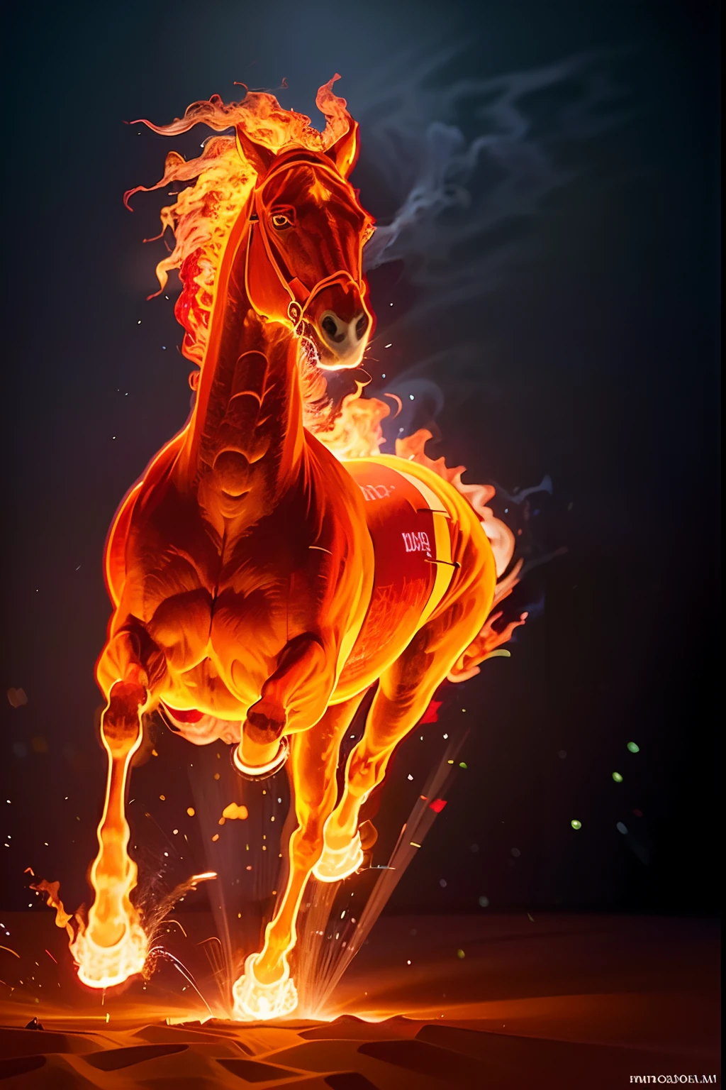 a running horse on fire,(redfire:1.3),
good hand,4k, high-res, masterpiece, best quality, head:1.3,((Hasselblad photography)), sharp focus, (cinematic lighting), collarbone, night, soft lighting, dynamic angle, [:(detailed face:1.2):0.2], outside, city,monochrome background,