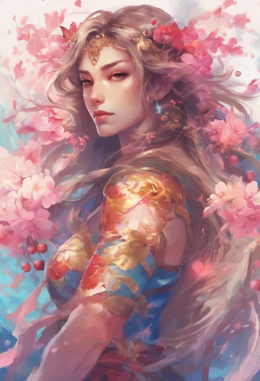 (highres:1.2, realistic:1.37), vibrant colors, surreal, ethereal, enchanting, (fantasy, whimsical:1.1), female, cherry blossom, hybrid, (detailed, intricate:1.1) floral patterns, magical, (flowing, long) hair, (delicate, graceful) pose, (luminous, glowing) skin, (exquisite, intricate) costume, (dreamlike, hazy) background, (soft, gentle) lighting