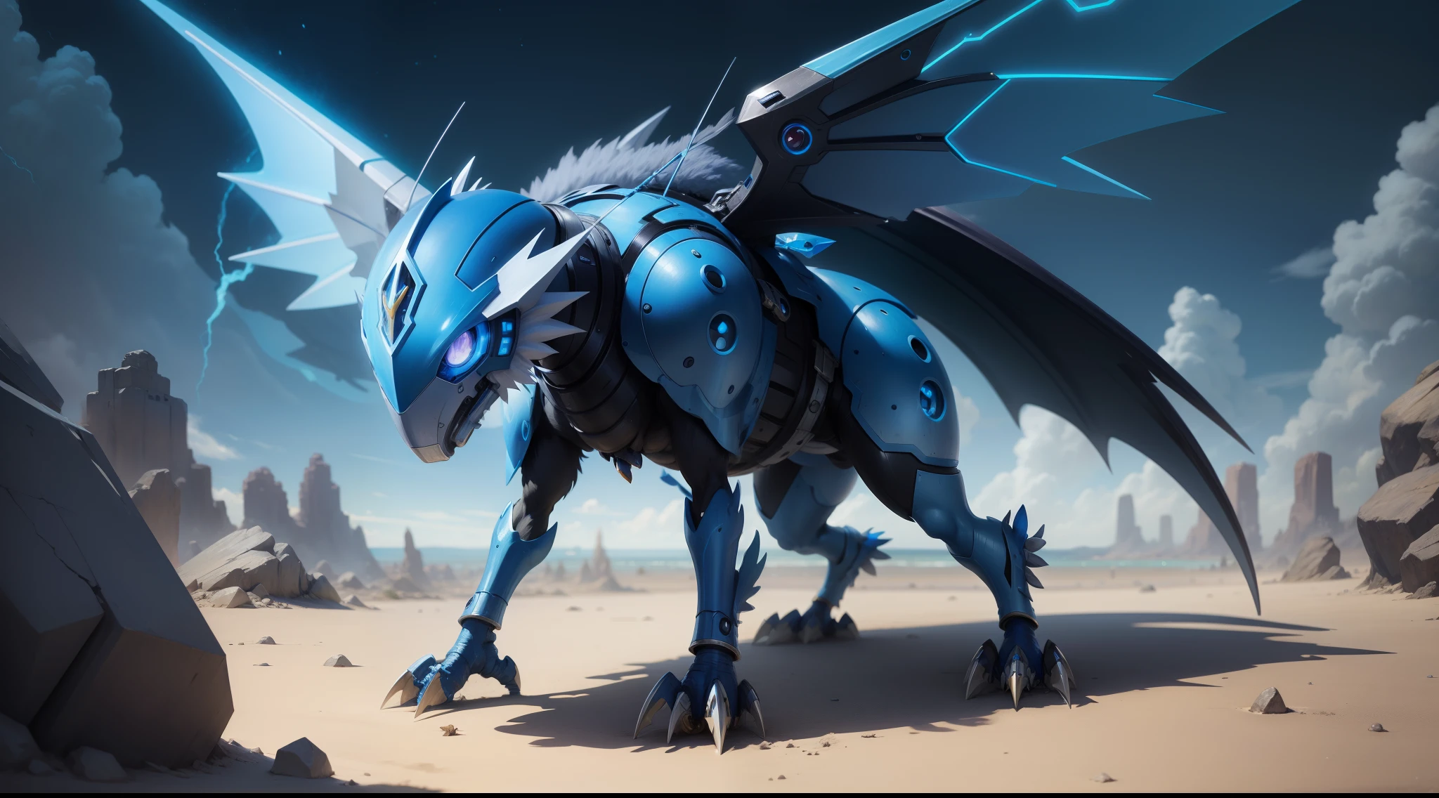 Digimon Fly Blue Elemental skill futuristic concept art fantasy