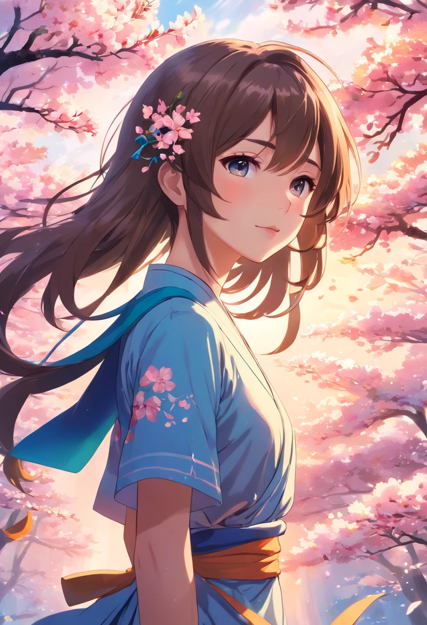 (highres:1.2, realistic:1.37), vibrant colors, surreal, ethereal, enchanting, (fantasy, whimsical:1.1), female, cherry blossom, hybrid, (detailed, intricate:1.1) floral patterns, magical, (flowing, long) hair, (delicate, graceful) pose, (luminous, glowing) skin, (exquisite, intricate) costume, (dreamlike, hazy) background, (soft, gentle) lighting