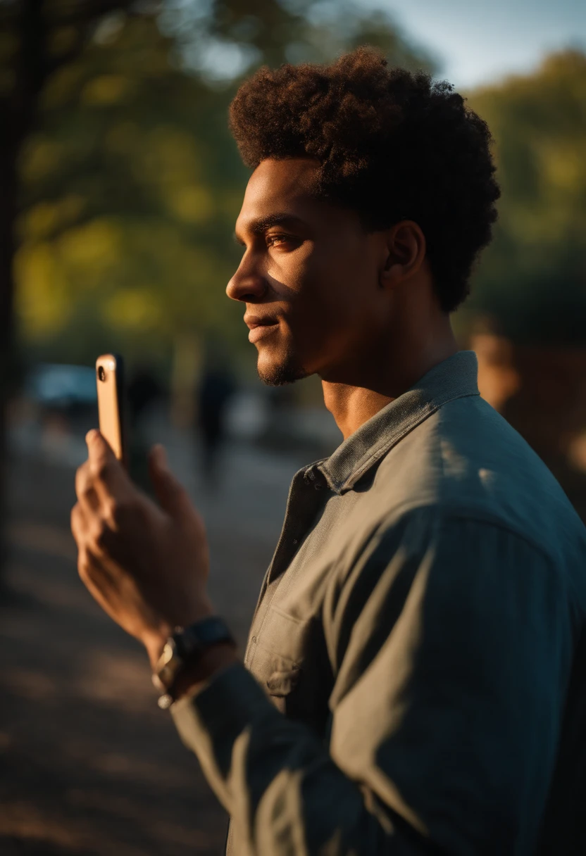 There's a man who's taking a selfie in the park, taken in the early 2020s, Foto al estilo de Tyler Mitchell, around 1 9 years old, frente a un fondo forestal, Imagen de perfil, Foto de perfil, Foto de perfil, Foto de perfil de la foto de cabeza, Retrato a mitad de plano, foto de perfil, nice afternoon lighting, Riyahd Cassiem, Foto de perfil