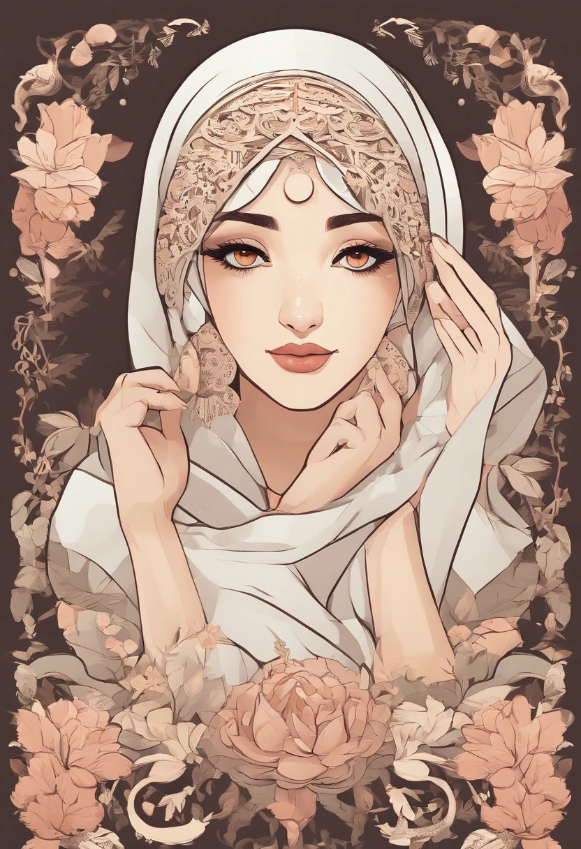 Illustration of cute naked girl Muslim sticker,Multiple facial expressions, Many gestures, style cartoon, colours, Two-dimensional, planar vector, Character design, T-shirt design, Stickers, Colorful splashes, and T-shirt design, Studio Ghibli Style, soft tetrad color, vectorial art, Fantasy art, Watercolor effect, Alphonse Mucha, Adobe illustrator, Digital painting, low polygon, Soft lighting, Aerial view, Isometric style, retro aesthetic, human focus, 8K resolution, rendering by octane, naked, nsfw: 2.0
