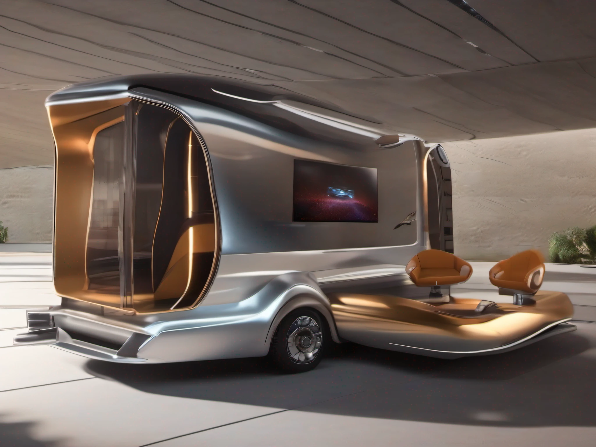 Imagine an image of an NFT depicting a futuristic towing vehicle with an impressive clarity of detail. Every aspect of this image has been meticulously designed to convey the feeling of innovation and advanced technology.
no centro da imagem, We have our own towing vehicle, with aerodynamic design and futuristic lines. Its structure is full of modern elements, as shiny surfaces, LED panels and panoramic windows. Cada detalhe, from angular contours to gleaming metallic finishes, is carefully designed to convey a sense of high technology and sophistication.
The front of the trailer is adorned with futuristic LED headlights, que emanam uma luz brilhante e intensa. The front grille is composed of elegant geometric lines, that perfectly match the overall style of the vehicle. The windows are large and panoramic, allowing an unobstructed view of the surrounding environment.
The sides of the trailer are decorated with futuristic details, as integrated solar panels, that provide sustainable energy for the vehicle. Sculpted lines and smooth curves give a touch of elegance and modernity. Detalhes adicionais, como portas deslizantes inteligentes e sensores de movimento, are incorporated to emphasize the advanced functionality of the trailer.
The rear of the vehicle is equipped with an electronic opening, revealing a large and luxurious interior space. The interior is designed with meticulous attention to detail, com acabamentos em materiais de alta qualidade, customizable ambient lighting and advanced entertainment and automation technologies.
The scenery around the trailer is equally impressive, with a futuristic landscape that complements the vehicle's styling. gleaming skyscrapers, High roads and flying vehicles add a sense of dynamism and progress.