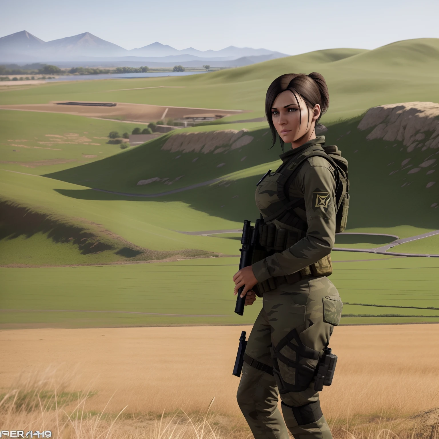 Call of duty character from modern warfare 2019 “mara” posing in a field