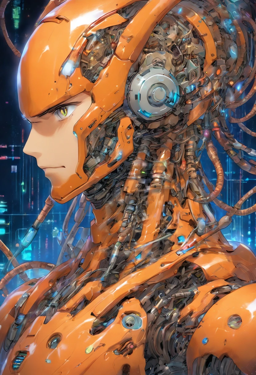 anime, manga, extremely detailed, fixed eyes, handsome, ikemen, android, robot, animatronic, male, man, brown hair, long hair, thick hair, human face, android body, robotic body, ear receivers, Robot Ears, Mechanical Ears, Ear Modules, Ear Orbs, Ear Apparatus, Robotic Auditory Sensors, Audio Receptors, Ear Enhancements, Auditory Augmentations, Cybernetic Ears, Auricular Mechanisms, Audio Transducers, Auris Cybertech, Auditory Prosthetics, Sound Receivers, Ear Augmentation Units, Aural Modules, MechNecks, RoboNecks, Cybernetic Necks, Neck Enhancements, Cervical Cyborgs, Machine Spines, Mechanical Napes, Neck Upgrades, Artificial Vertebrae, Cervical Cybernetics, Neck Prosthetics, Robotic Cervix, Artificial Cervical Units, Cervical Augmentation Systems