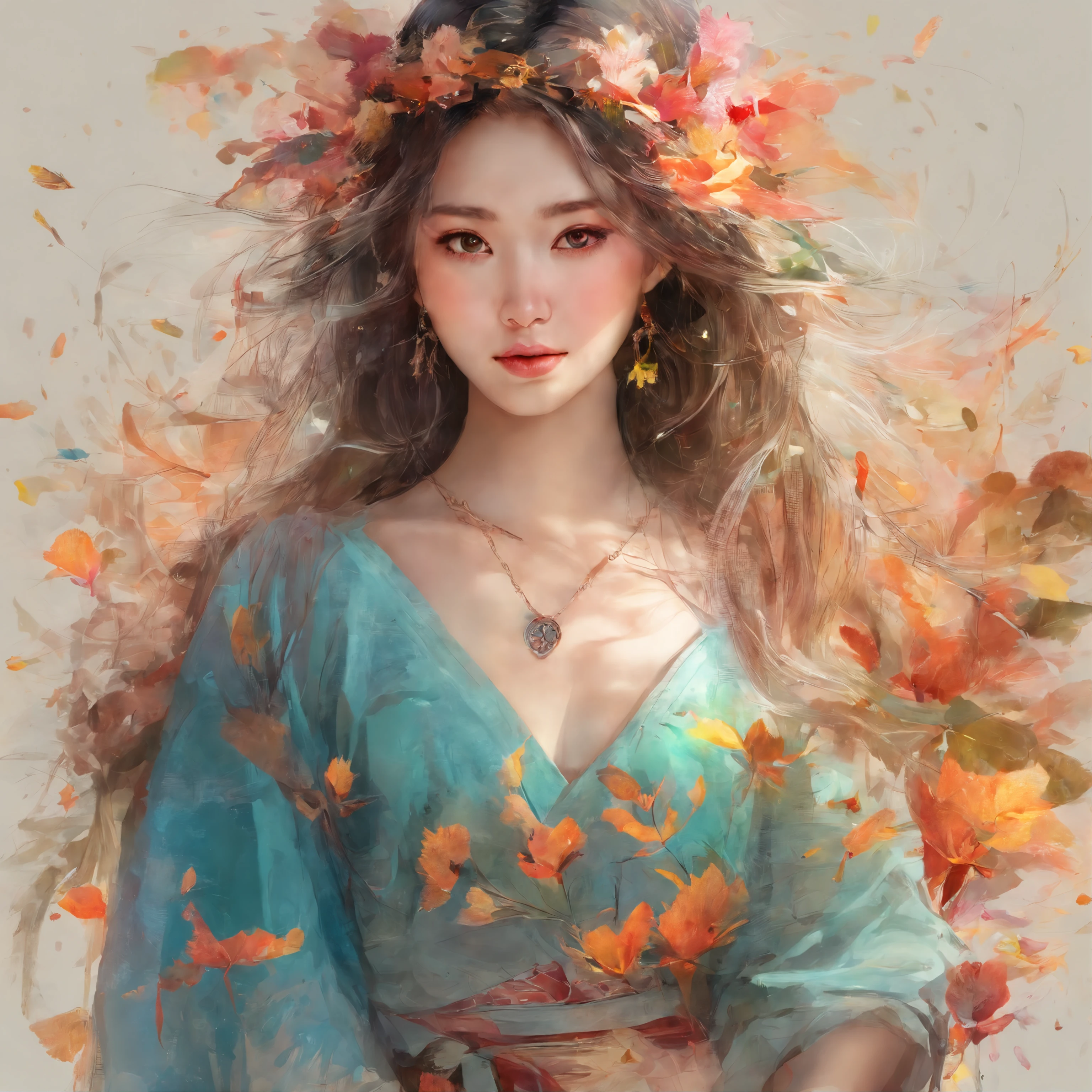 pintura em aquarela silenciada por Hieu Nguyen, Kelogsloops, inverno, Ariel Lin's face standing, coelhinho , conceito de arte de inverno, Arte do fogo de Lushill, luar, olhos arregalados, illustration, pintura em aquarela, conceito soft art, arte ilustrativa de alta qualidade por Hieu Nguyen,, Carne Griffiths e Wadim Kashin