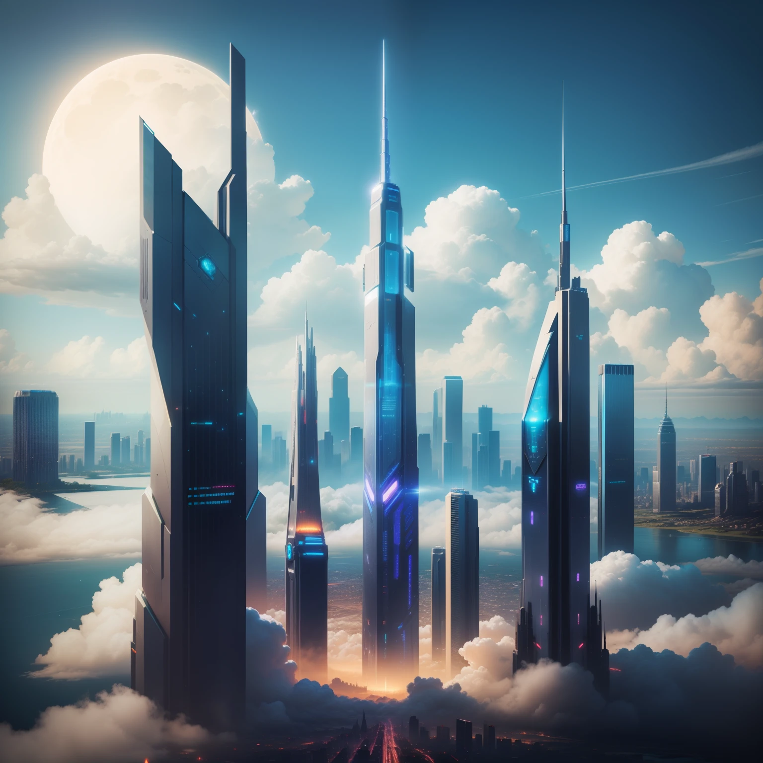 cyberpunked futuristic cities Skyscrapers HD Images Skyscrapers tall through the clouds top-quality masterpiece SFart by epcot SFFantasy City planet earth epcot