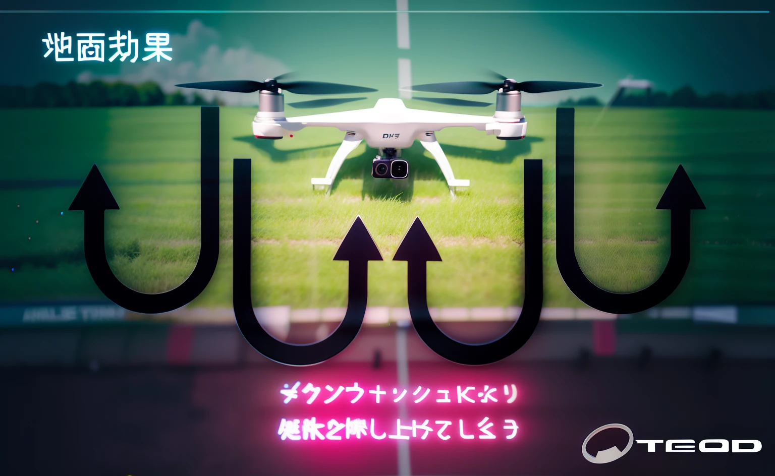 Close-up of a sign with an arrow pointing to a drone, drone, drones, aerial illustration, Color aerial photography drone, with japanese text, uav, Approaching drones, Drone Perspective, Drone Camera Angle, Flying drone, 2D overhead view, Drone perspective, DJI Top-Down View, maintenance, Ground angle UHD 8 K, Drone Speedway、White background、No strings required。