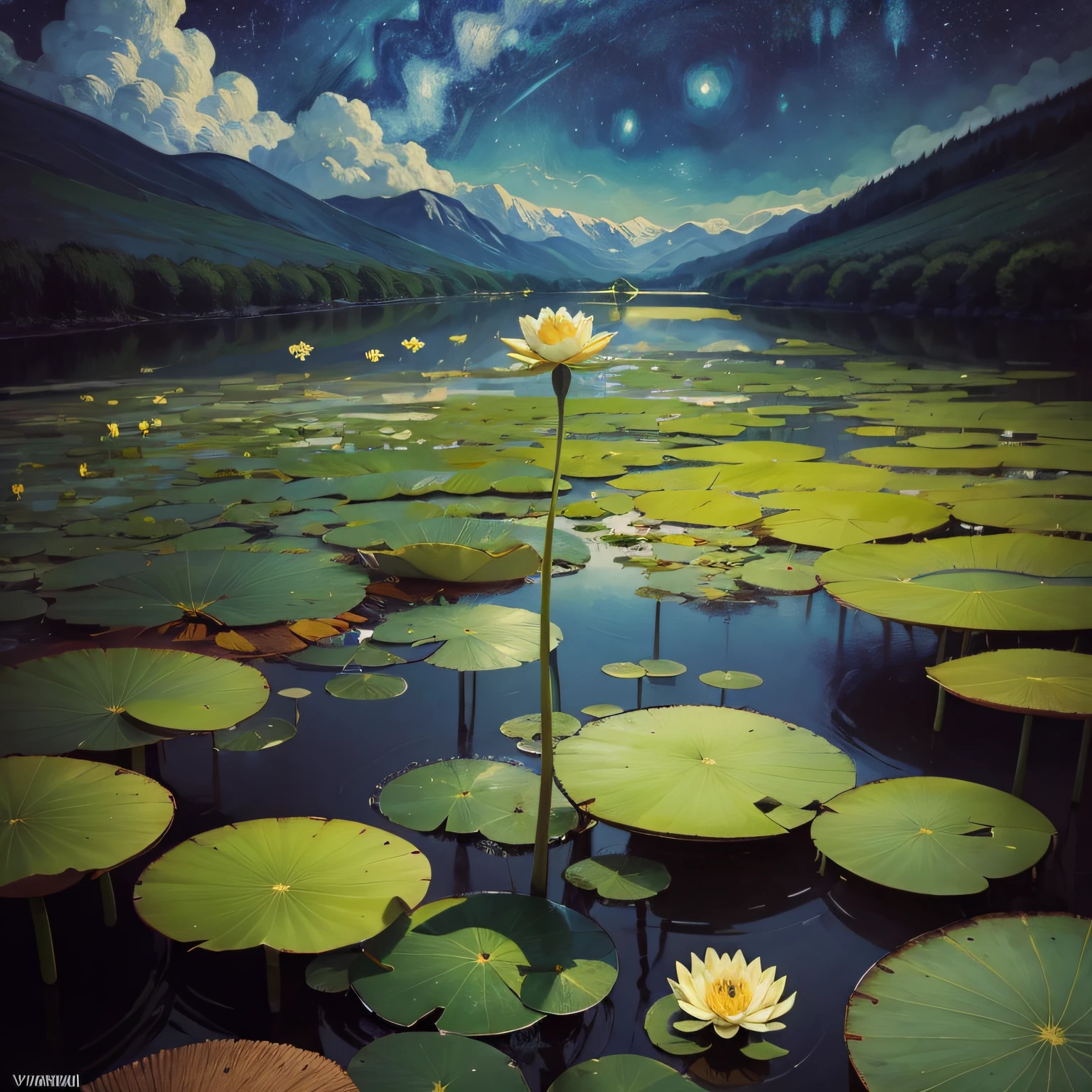 Starry night painting by Vincent van Gogh, The Starry Night, starry night, Par Van Gogh, in the starry night, par Vincent Van Gogh, Peinture de Vincent Van Gogh, Peinture de Van Gogh, Van Gogh's Starry Night Style, par Gogh, Style d'art Van Gogh, Van Gogh et M. c. eSCHER, Style Van Gogh, Style of Vincent Van Gogh There are many water lilies in the pond with green leaves, Water lilies, Water lily pond, Alpine pond with water lilies, Lotus flowers on the water, Lys, Water lily pads, Nymphaea, Lotus, Water lilies, fleurs de lotus, plantes aquatiques spiritueuses, Lotus pond, lily pad, Lis, Fleurs de lys