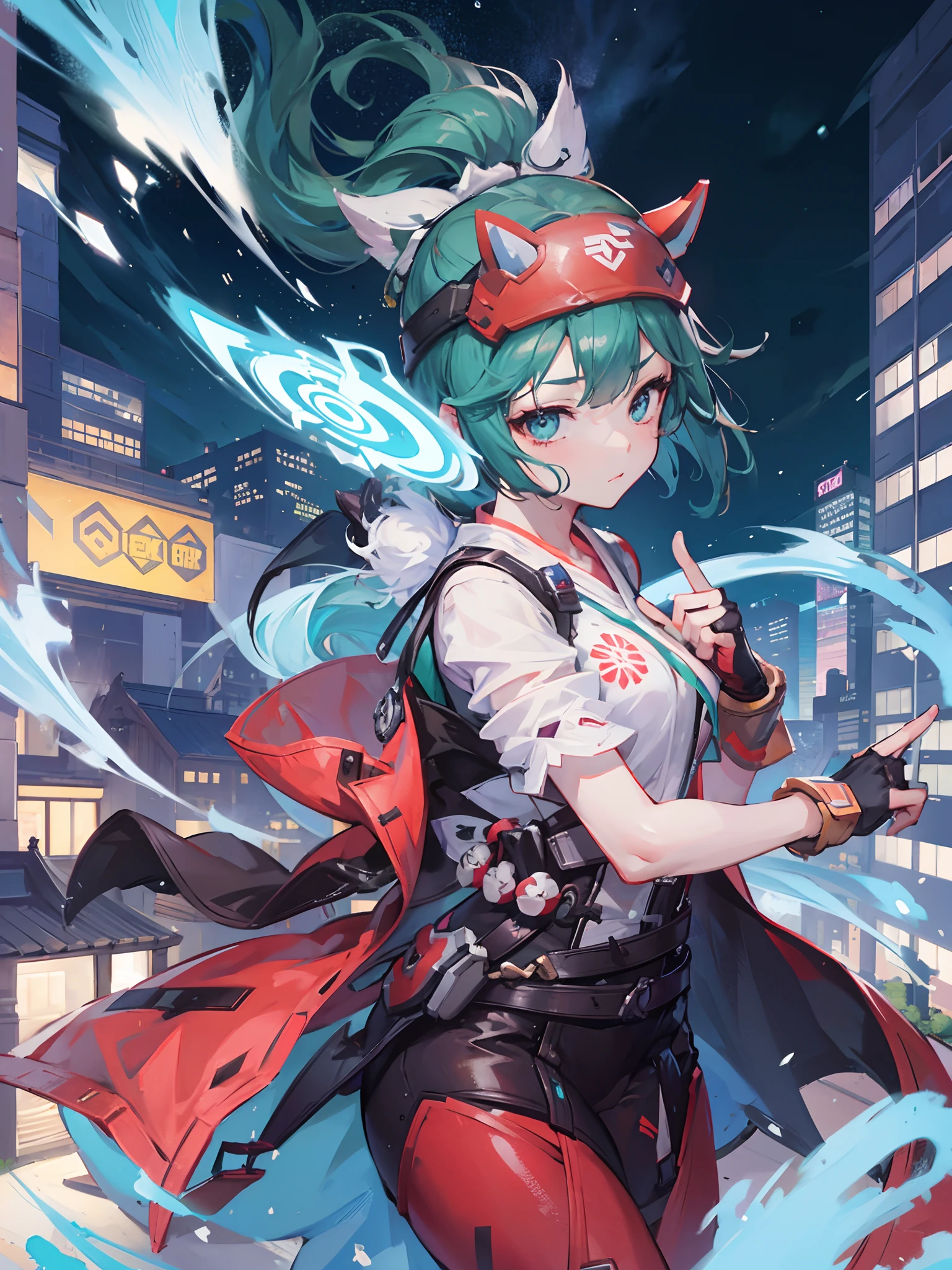 1 girl, overwatch, kiriko, looking around in city at night, 8k, masterpiece