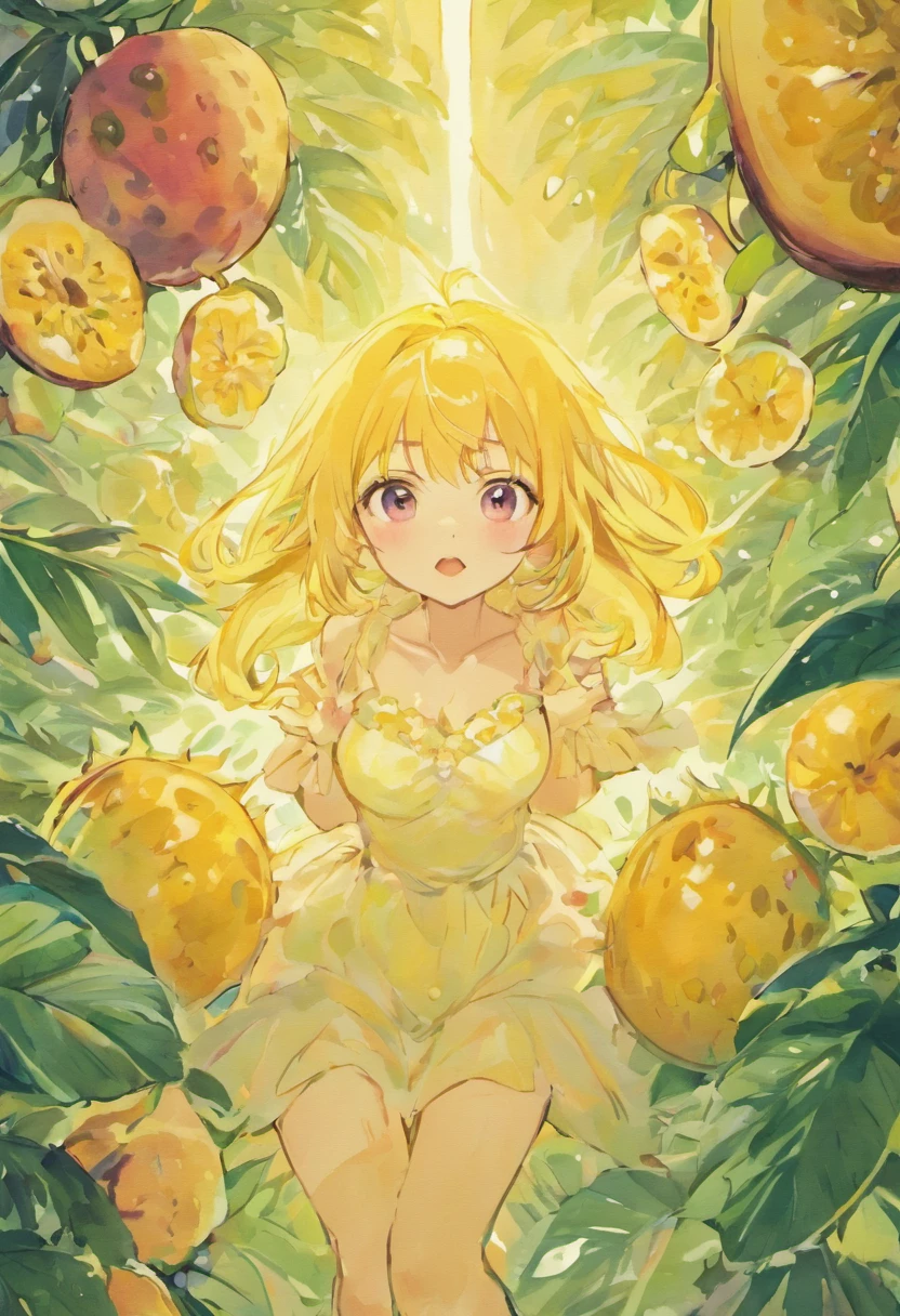 white backgrounid，passion fruits, watercolor paiting， full color digital illustration ，the fruits、passion fruits，Fruit poster attached