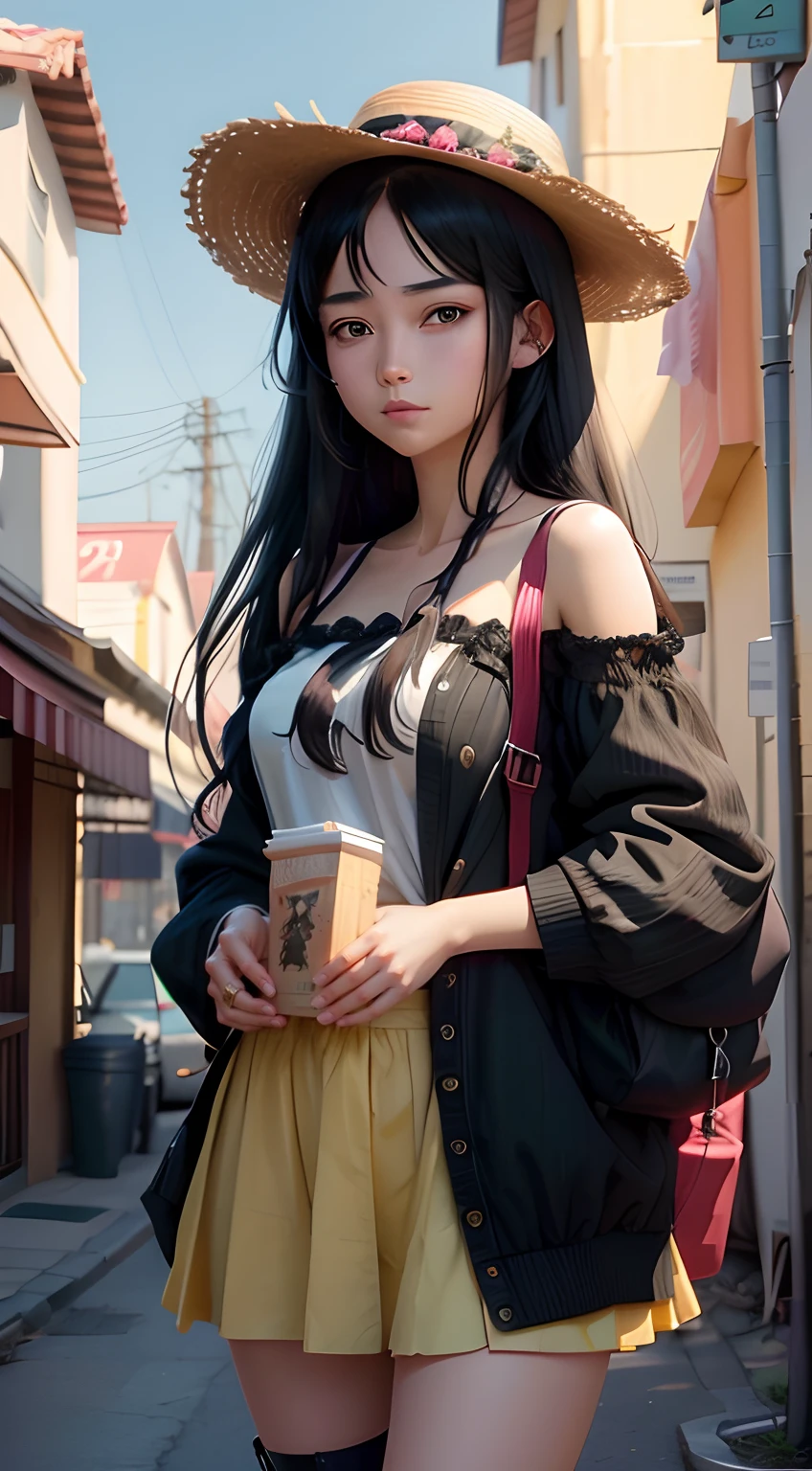 Anime girl with long black hair wearing a straw hat, Estilo anime 4K, retrato bonito do anime, anime moe artstyle, Anime Art Wallpaper 4K, Anime Art Wallpaper 4K, arte anime de alta qualidade, Retrato estilo anime, Guweiz, Art not Guweiz style, arte de anime digital detalhada, Anime Art Wallpaper 8K, retratos bonitos da menina do anime