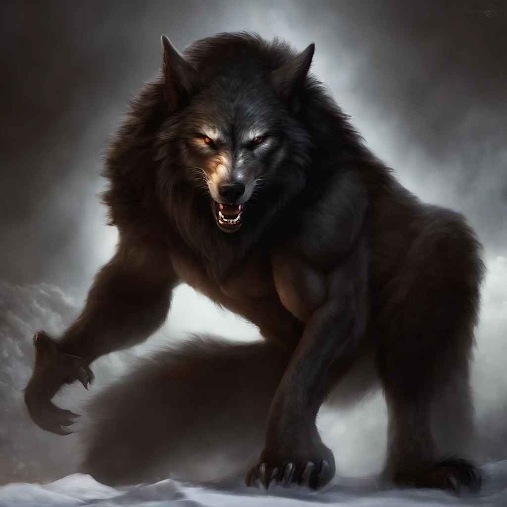 A fierce werewolf with human features