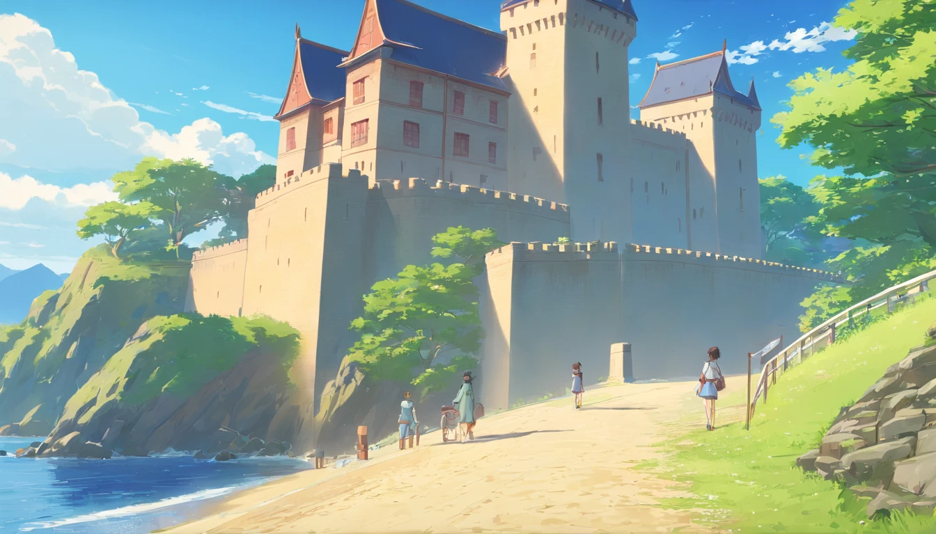 Seaside castle, Strong and high ramparts, blanche, Western style, There are windows in the ramparts, Expanding castle town, Walls surrounding the castle town, Unimaginable size, high detal, 8k artistic photography, perfect-composition, Ultra-fine, SPEEDLINE, Wide Shot, wide angles, nffsw, masutepiece, ccurate, Textured skin, Super Detail, high details, awardwinning, Best Quality, 16 K, hight resolution