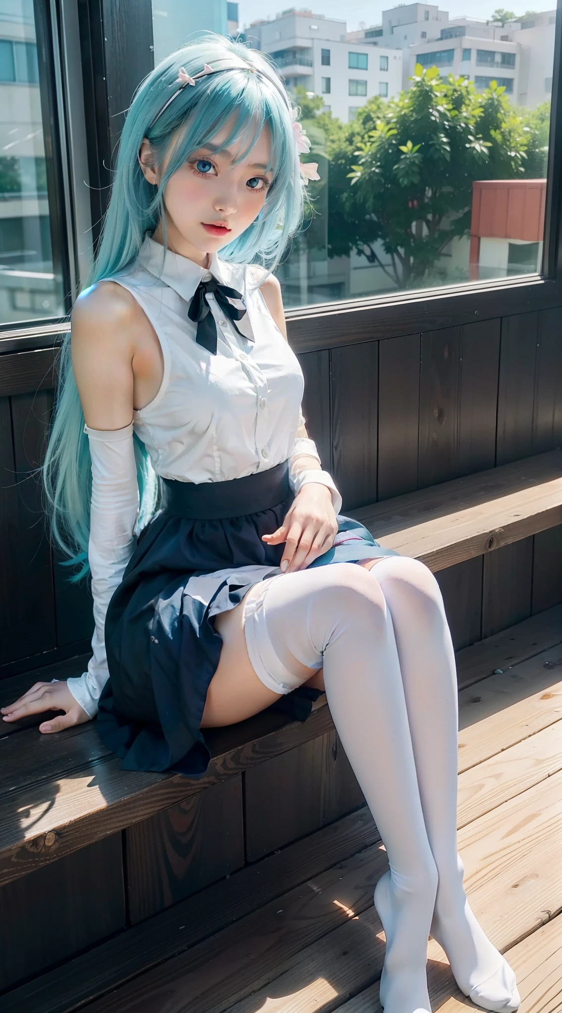 :0,Anime girl sitting on windowsill holding vibrator, Beautiful anime girl squat, seductive anime girls, Anime moe art style, (animemanga girl), animemanga girl, attractive anime girls, 4k manga wallpapers, 4K anime style, beautiful high school anime girl, Cute anime girls, Realistic anime art, ilya kuvshinov with long hair, Beautiful anime girls,Diamond, Pale light blue hair, Multicolored eyes，Girl in white medium stockings