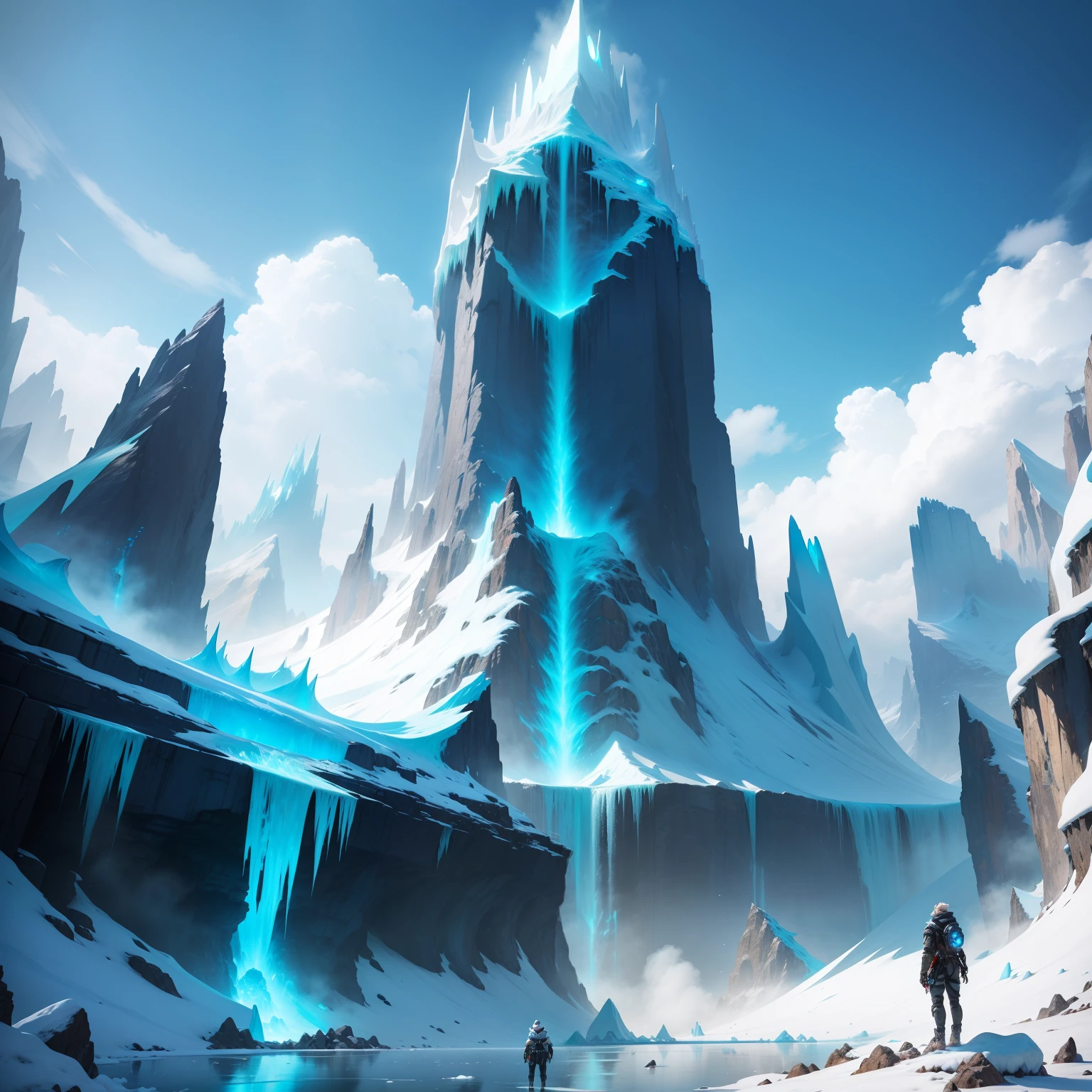 Ice World Shirogane World cyberpunked Great glacier Huge cave A beautiful future world top-quality 超A high resolution masterpiece dream SFFantasia Super huge waterfall