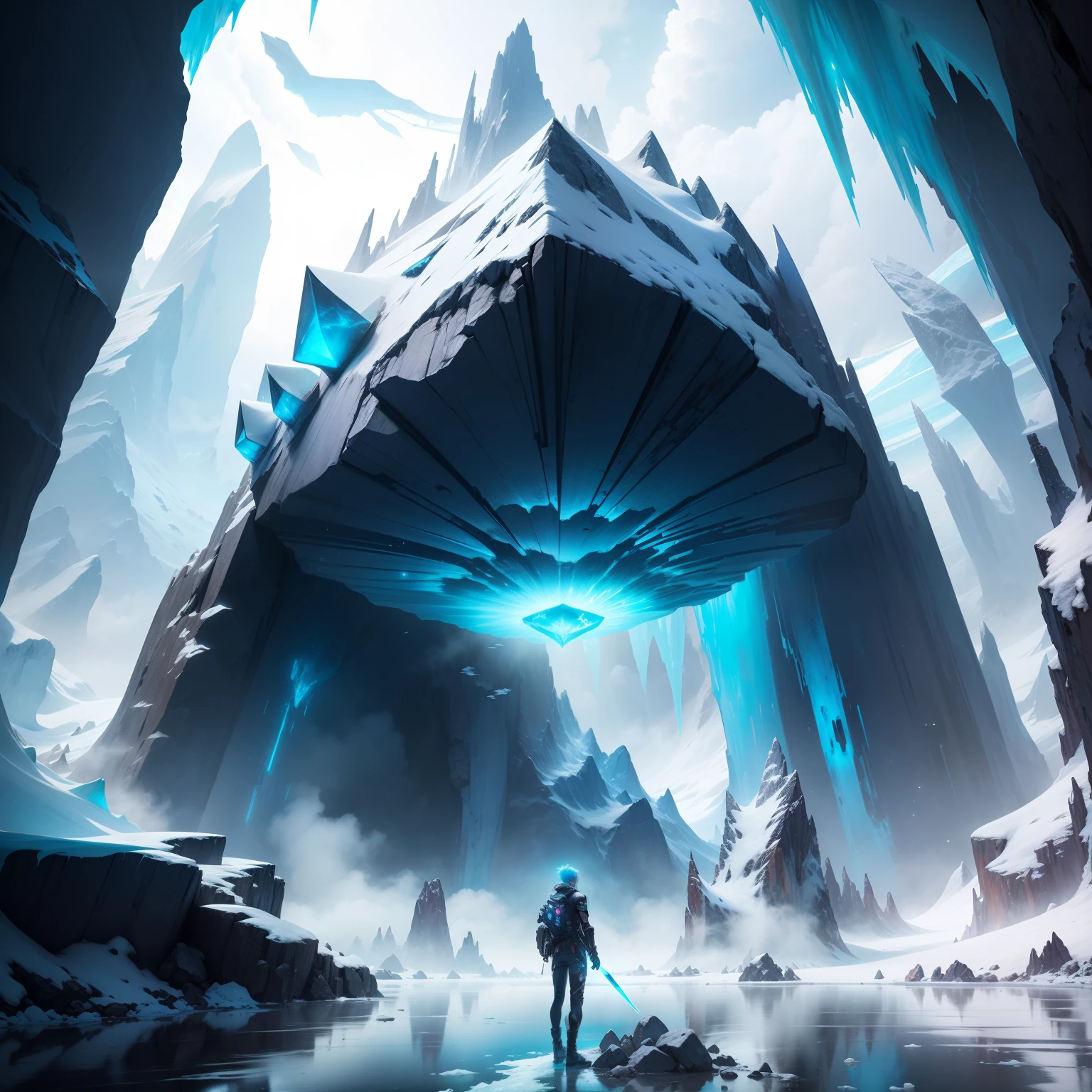 Ice World Shirogane World cyberpunked Great glacier Super Giant Cave A beautiful future world top-quality 超A high resolution masterpiece dream SFFantasia Beautiful view