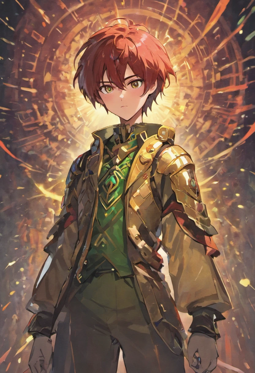 a 17-year-old age boy, 1 boy, brown short hair, short hair parted in the middle, bright green eyes, without a beard, without a goatee, no facial hair, silver and red medieval knight armor, red clothes, highly detailed, A high resolution, Sharp focus, ultra detailed, noble, brave, strong