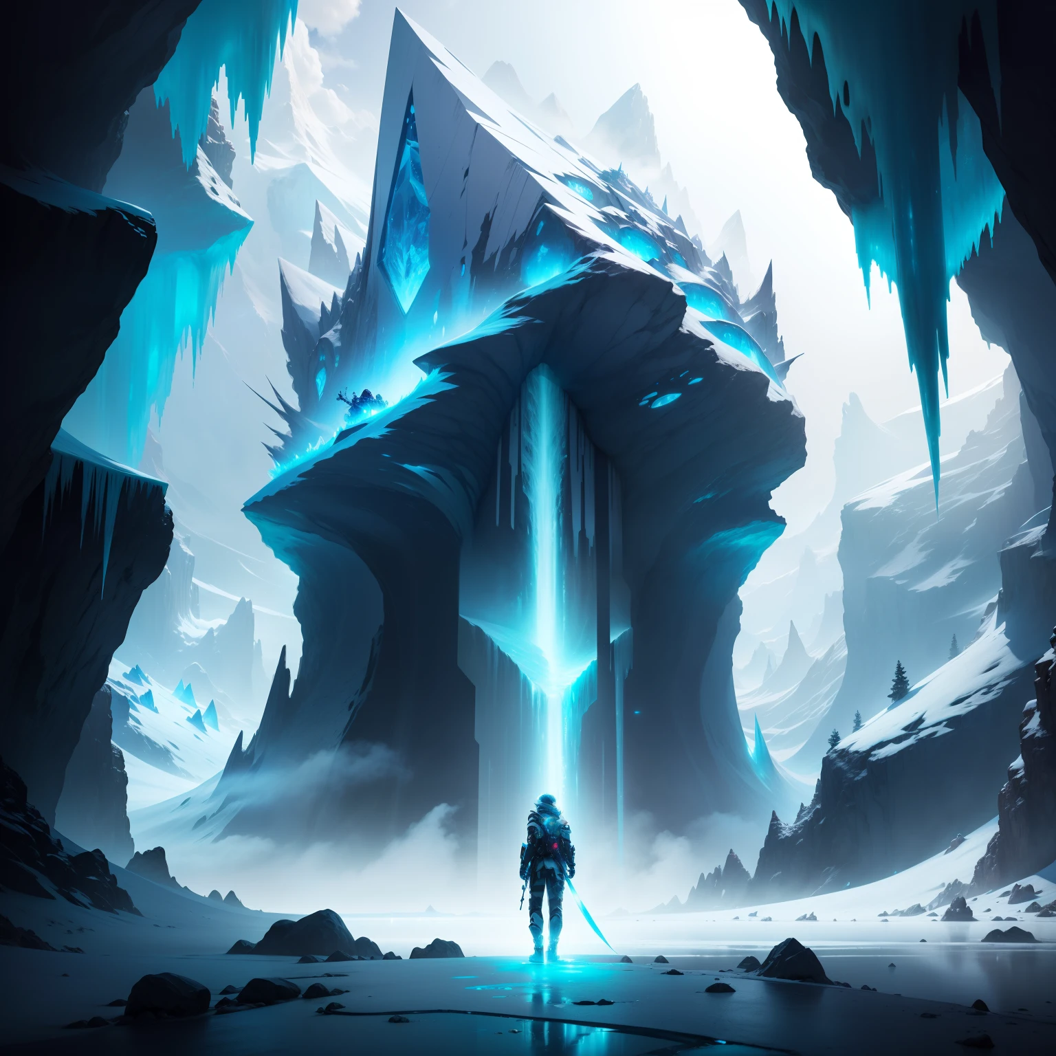 Ice World Shirogane World cyberpunked Great glacier Super Giant Cave A beautiful future world top-quality 超A high resolution masterpiece dream SFFantasia Beautiful view