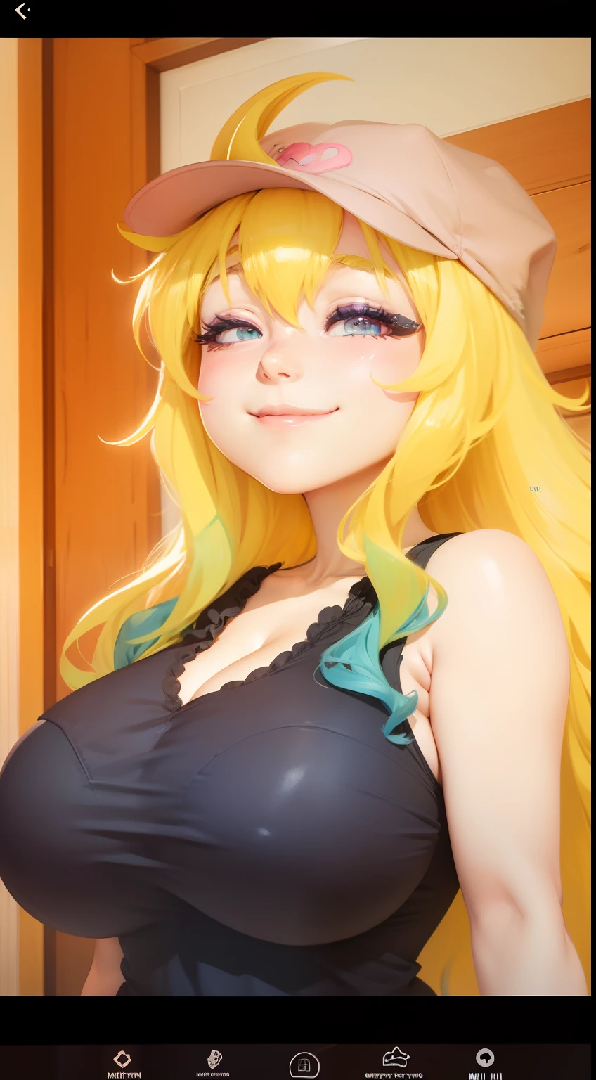 Lucoa from Maid Dragon, Sleepy Face,smile, blink eye(right eye), Big Milkers,Big breasts, Large breast, Cleavage, Black Tanktop, busty, UHD,4K