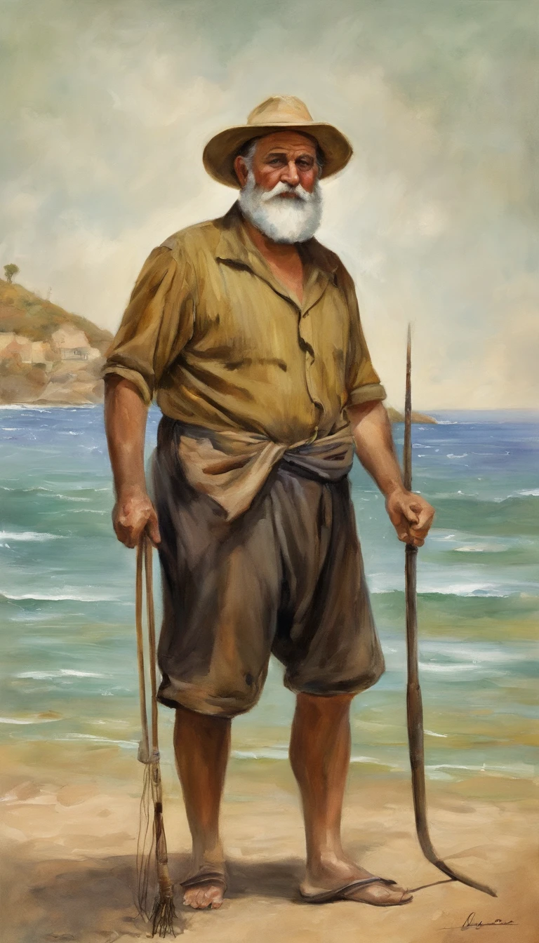 Man standing with physiognomy Huge obese belly chubby belly morbid chubby belly, He's bearded, idade 65, He's holding a piece of fishing gear, vara de pesca. he's naked, (((usando apenas sunga verde))), wearing on his head black cap and black T-shirt dress. beach setting, nacionalidade, Grego, canadense, africano, Italiano, German, Romano, Espanhol, americano, Australiano, havaiano, new zealand, Croata, Polish, Mexicano, German, Japanese, arabic, brasileiro, Espanhol, Belga, Turco, english),        folhas de outono， retrato bonito da fantasia, retrato bonito da arte da fantasia, retrato surreal bonito, retrato da fantasia, retrato da arte da fantasia, retrato de fantasia fosco detalhado, Retrato de fantasia sombria, bela arte digital, lindo arte digital, Fundo sonho preto surreal, arte fantasia behance，cinematic light and shadow，K HD | | |