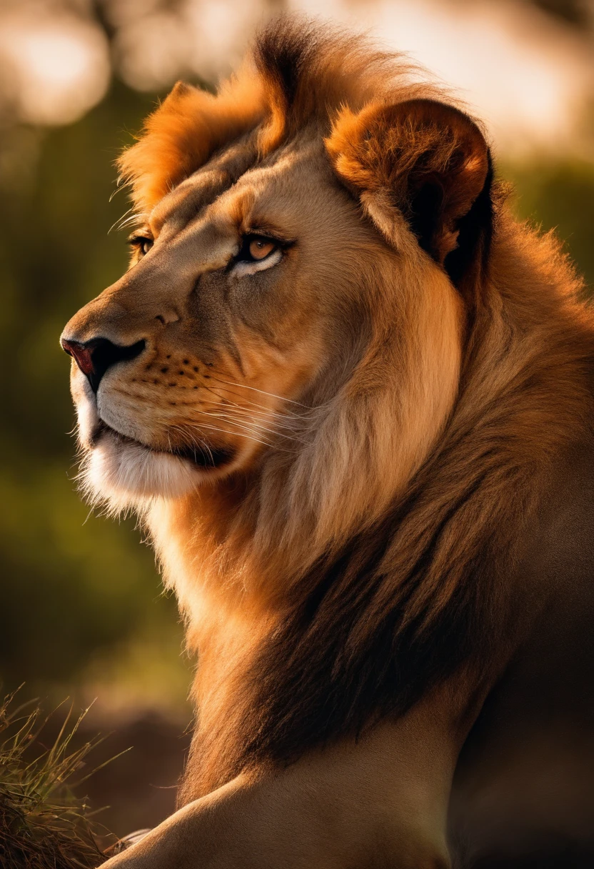 Foto RAW, A close-up portrait of a majestic lion and a lamb, Background is the African jungle, The lion seems dominant and assertive