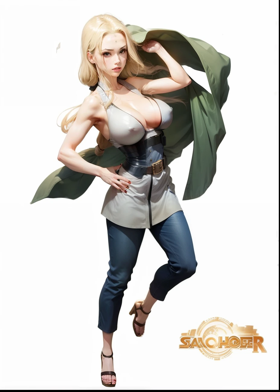 1 woman, solo, light yellow head, long hair, big breasts,
