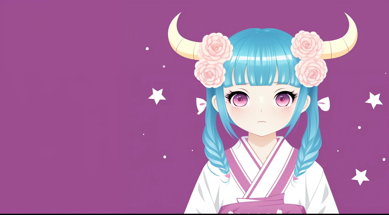 ５Demon girl about her age、charicature、Wearing kind eyes and Japanese clothes、Pastel background、I have cotton candy in my hand