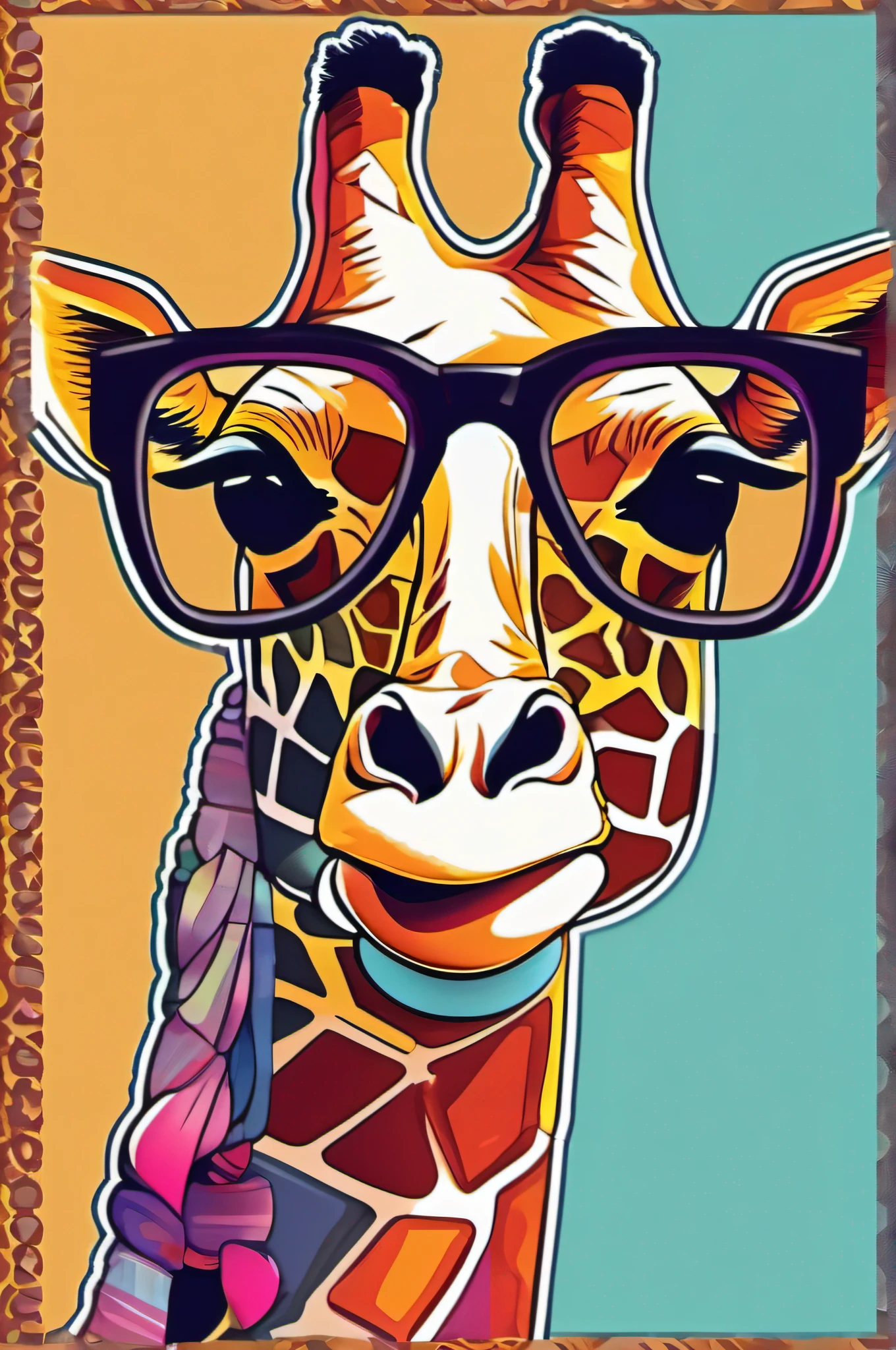 Create a T-shirt print with a giraffe with a scarf around the neck of sunglasses and well colored
Waiting to get started