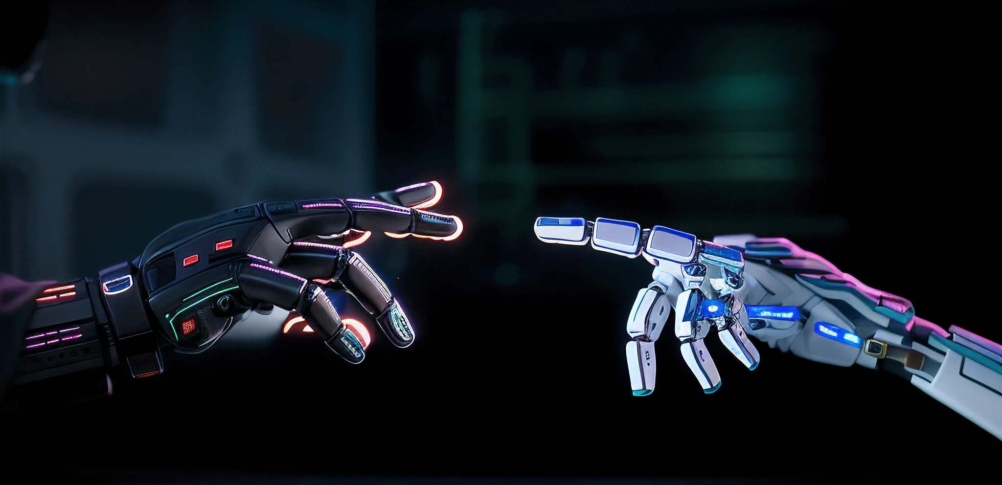 Person touching the hand of the robot with his finger, endless collaboration with ai, Robot Hands, An AI!!, The Coming AI Singularity, with robotic arms, integrated synthetic android, cybernetic hands, with robotic arms, Robot Sensation, droid, Powerful Artificial Intelligence, Close-up of humanoid robot, robotics, Future Robotics, Robotic arm, An AI