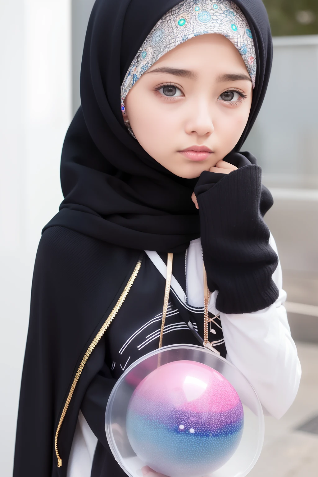 Mobius ring made of colorful spheres、Pop design、hijab girl,  lemniscate、