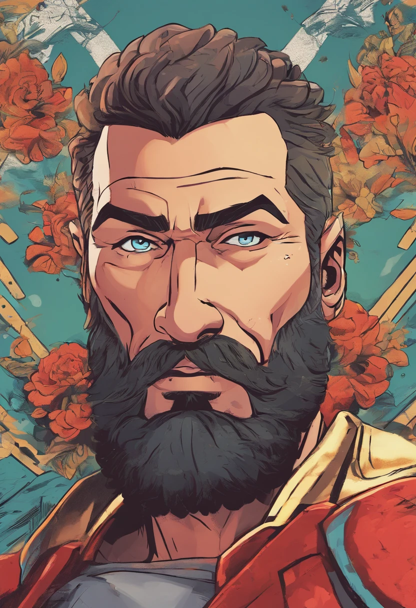 Un primer plano de un hombre con barba y camisa roja, Retrato de personaje de cuerpo completo, Retrato de cuerpo completo del personaje, Retrato de personaje de cuerpo completo, Personaje masculino, Markiplier, carnoso, muscular character, Retrato de cuerpo entero, Arte del personaje masculino humano, Retrato de alta calidad, Con barba Leonidas, pintado digitalmente, Retrato detallado de cuerpo completo, PNG sin comprimir