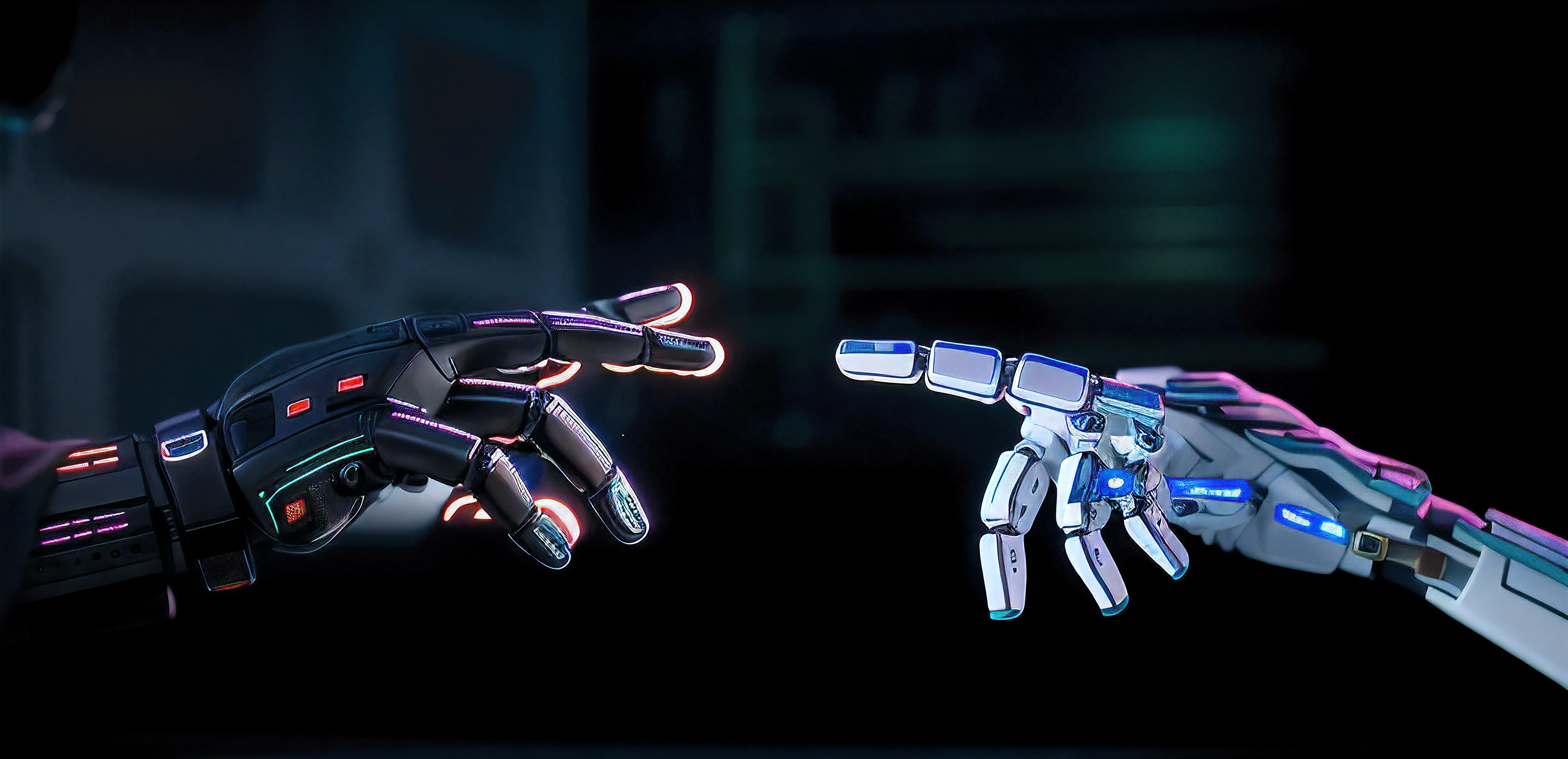 Person touching the hand of the robot with his finger, endless collaboration with ai, Robot Hands, An AI!!, The Coming AI Singularity, with robotic arms, integrated synthetic android, cybernetic hands, with robotic arms, Robot Sensation, droid, Powerful Artificial Intelligence, Close-up of humanoid robot, robotics, Future Robotics, Robotic arm, An AI