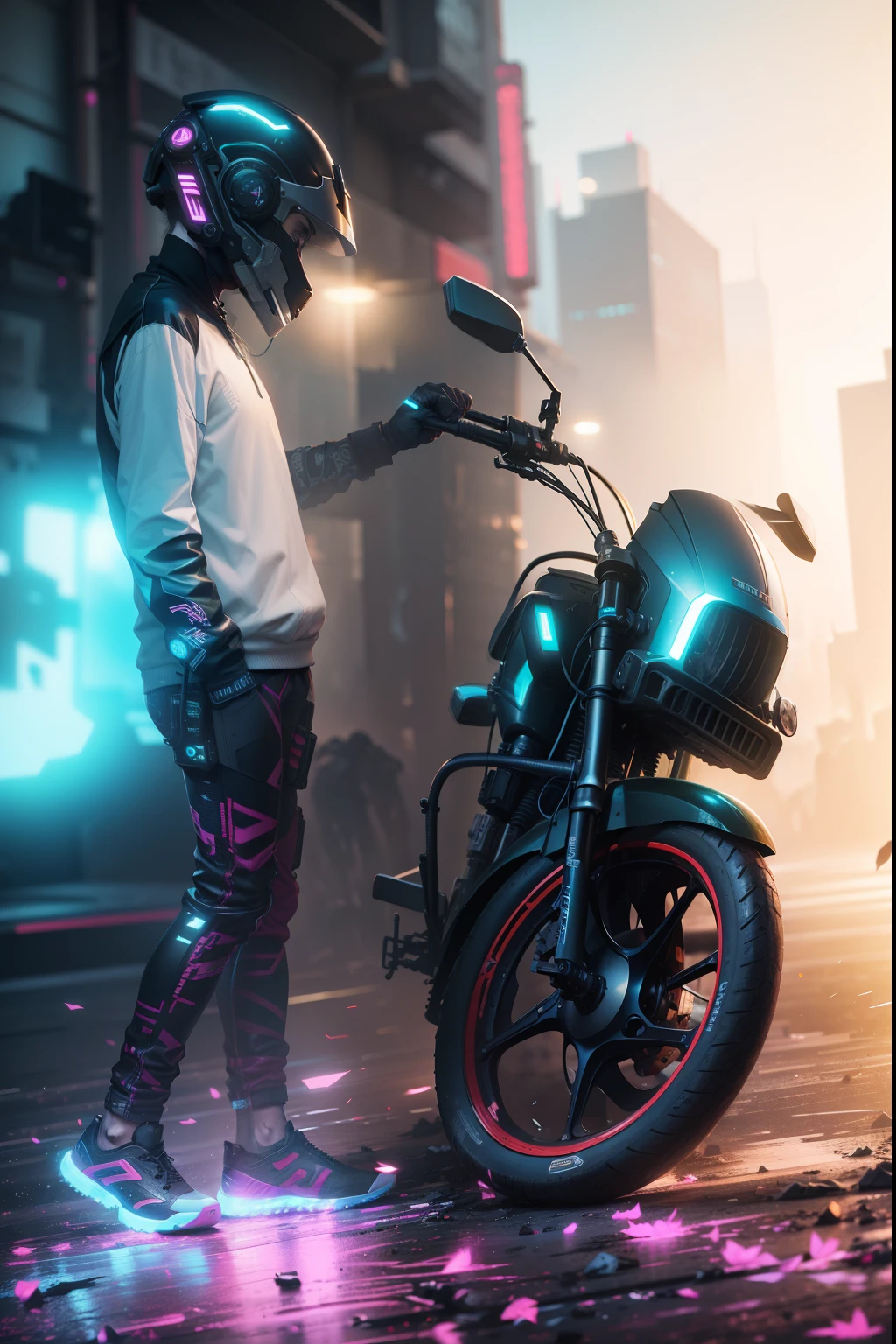 Background change cyberpunk look, hd, face sport  helmet, 8k , Realistic