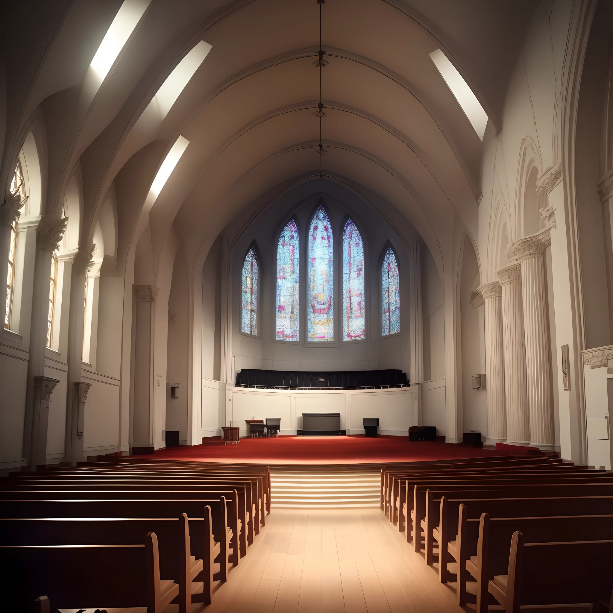 Dark modern sanctuary theatre church interior design