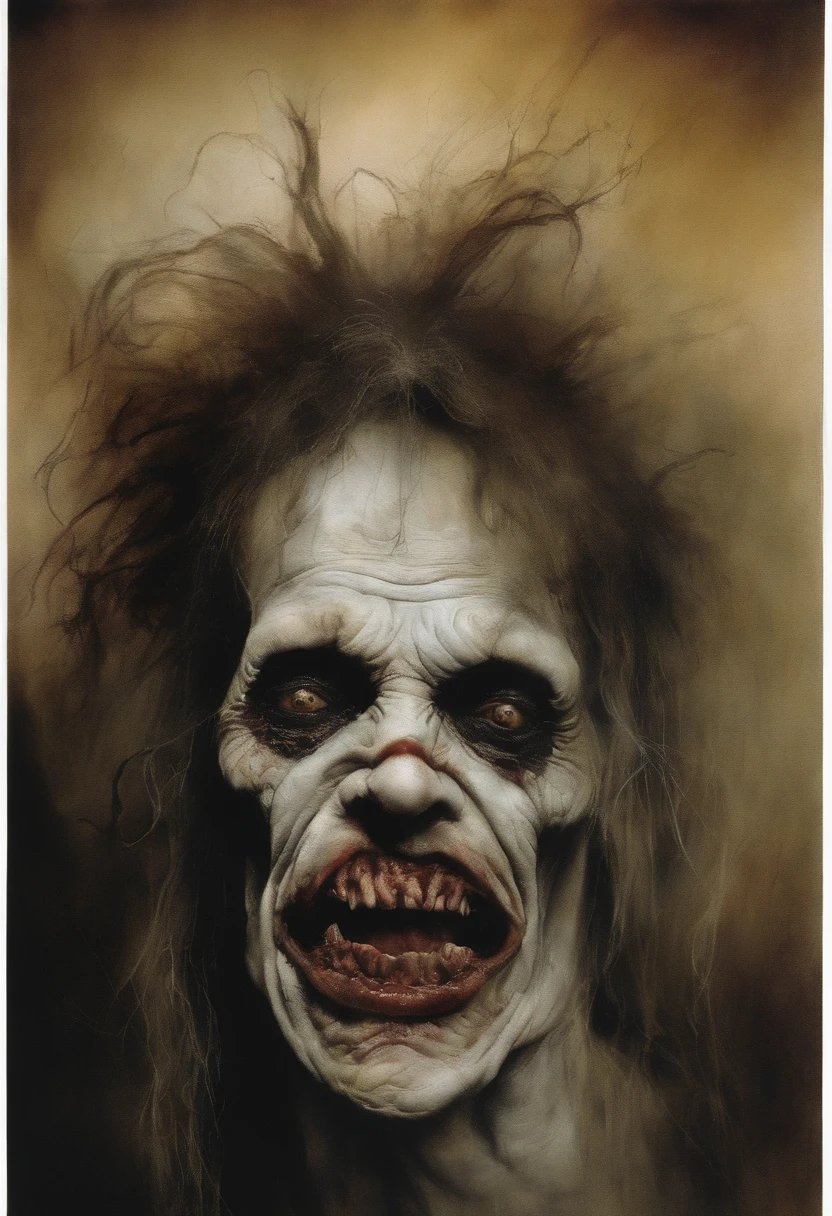 ugliest, scariest grotesque rotten face in the art style of Stephen Gammell