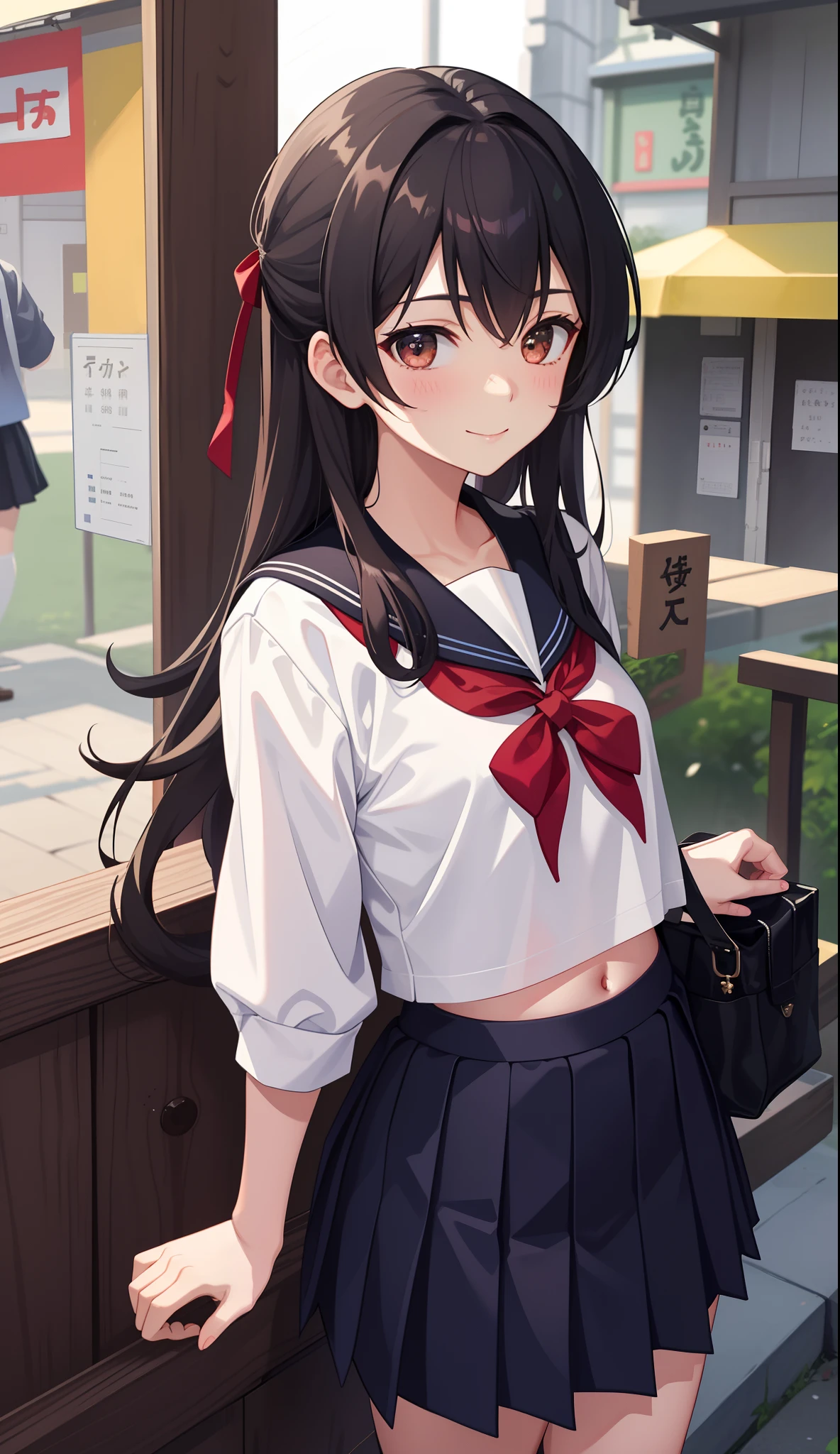 1girl in、AS-Adult、A smile、(Tsundere)、The shirt、skirt by the、(small tits)Chilarism、Japan High School Student Uniform、serafuku、summer clothing、(Sheer Bra)、Upper body portrait、