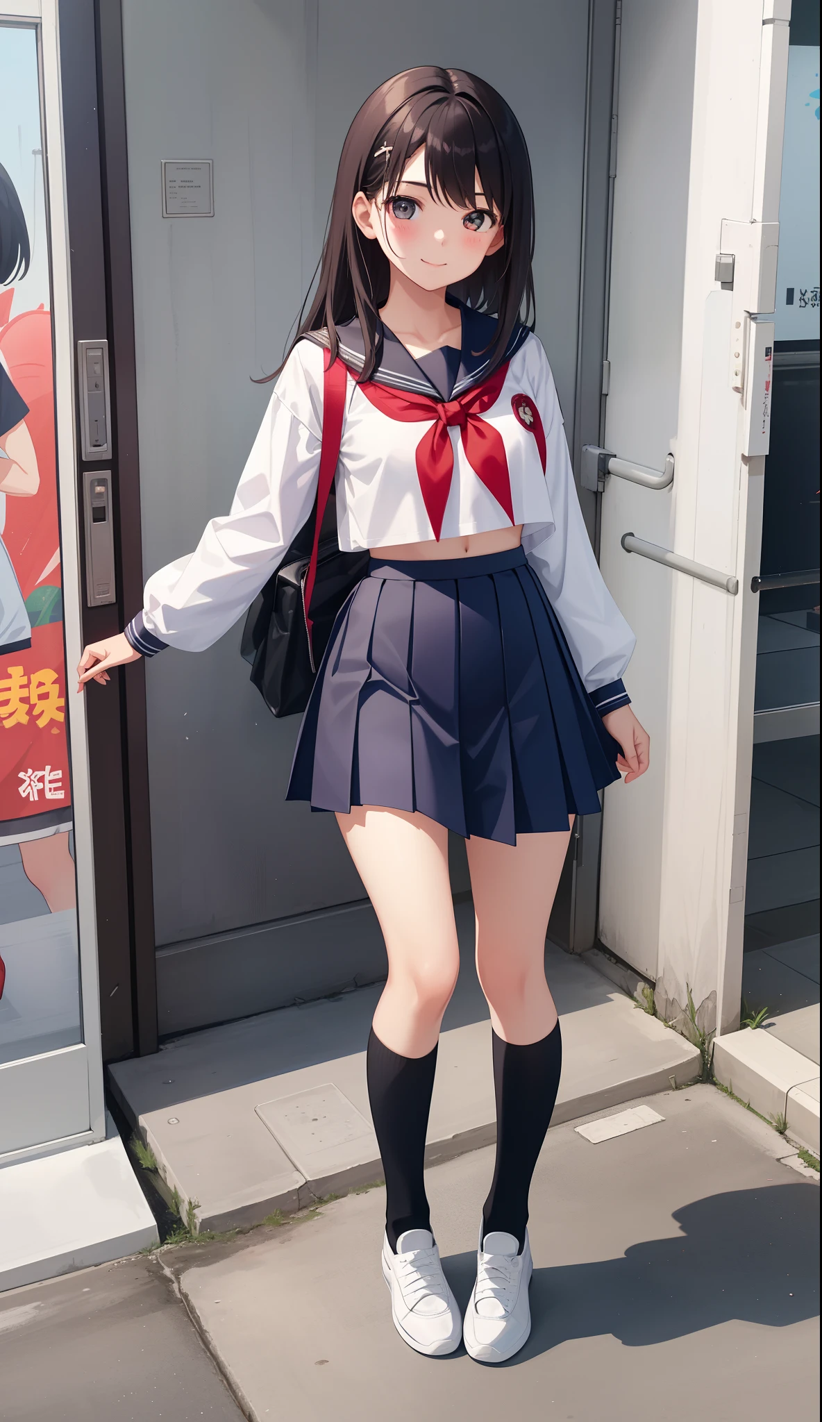 1girl in、AS-Adult、A smile、（Tsundere）、The shirt、skirt by the、（small tits）Chilarism、Japan High School Student Uniform、serafuku、summer clothing、（Sheer Bra）、Upper body portrait、
