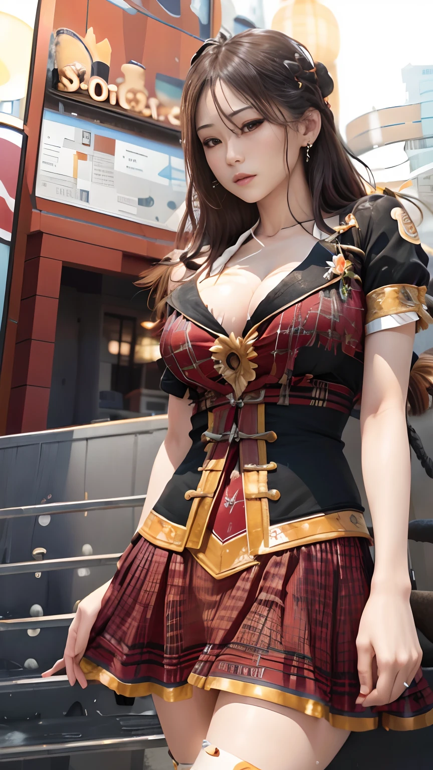 best quality, ultra high res, (photorealistic:1.4), RAW photo, (upper thigh, from side:0.7), (bokeh:1.5), (beach), (in suite:1.6), (exotic skin), (broen hair), big boobs,black and red dress, 1japanese girl, cute,