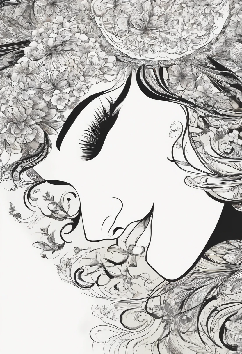 (fundo branco:1.4),(Silhouette of a Woman's Head , Olhos fechados, cabelos longos coloridos, Elementos Orientais),(Chinese illustration:1.3,arte em papel:1.3, Arte em papel acolchoado:1.2),( Reasonable design, linhas claras, alta nitidez,best quality, Very detailed, master part, Efeito de luz do filme, 4k )