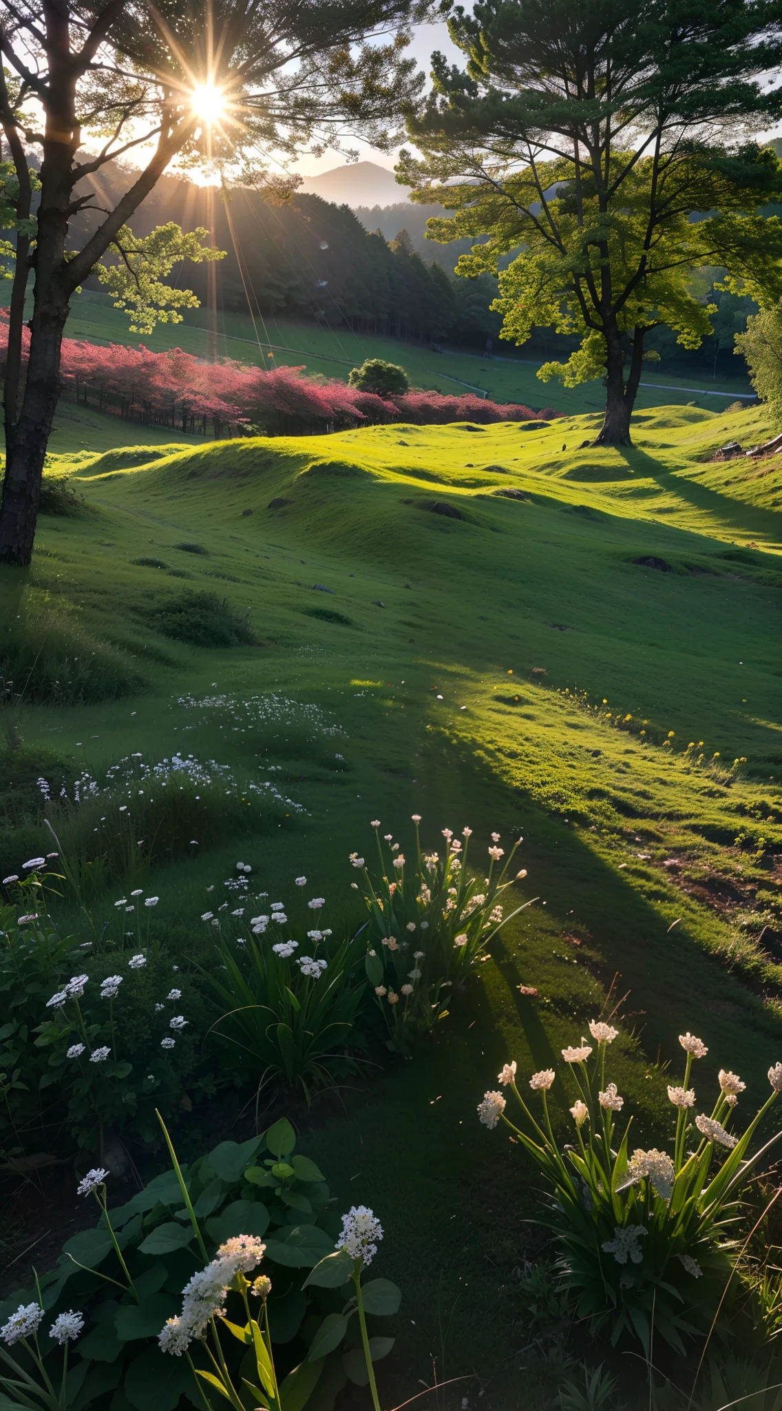 in the early morning,The morning sun sprinkles on the meadow,The leaves are glowing with dew,Buds with buds to be placed,kotori,hdr shot