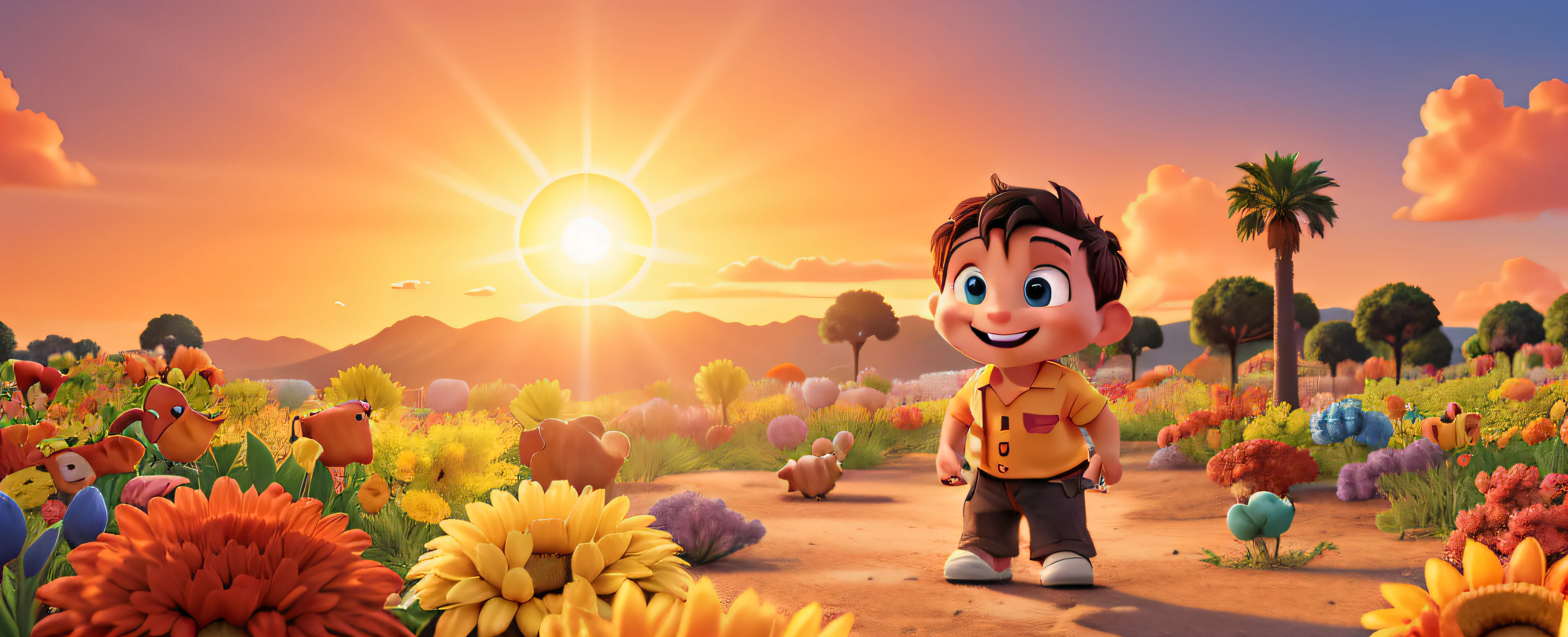 A sun in a colorful sunrise for children